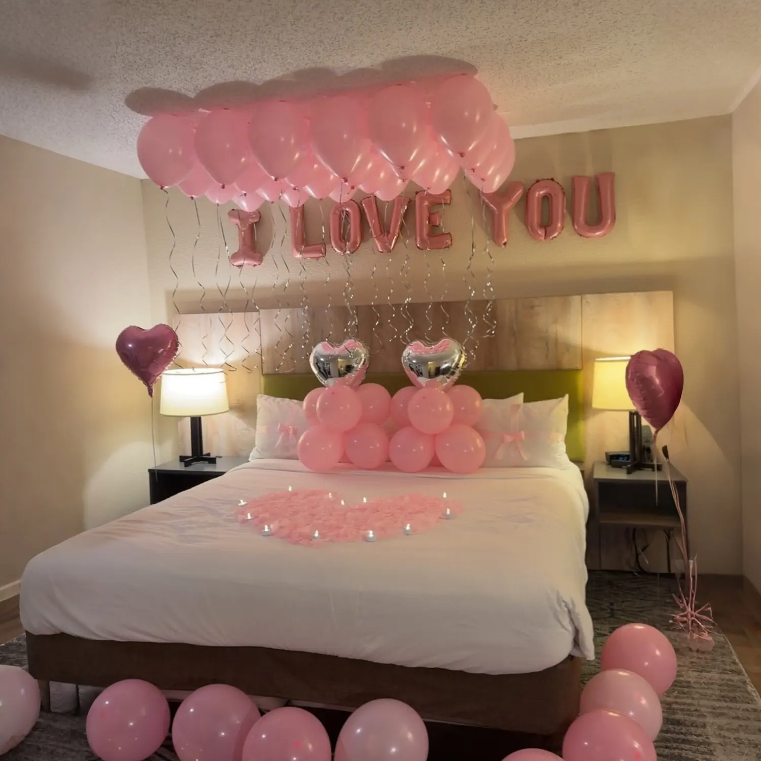 I Love You Letter Balloon Set, Latex Balloons and Silver Heart Balloons, Romantic Hotel Bedroom Decor, Proposal and Anniversary