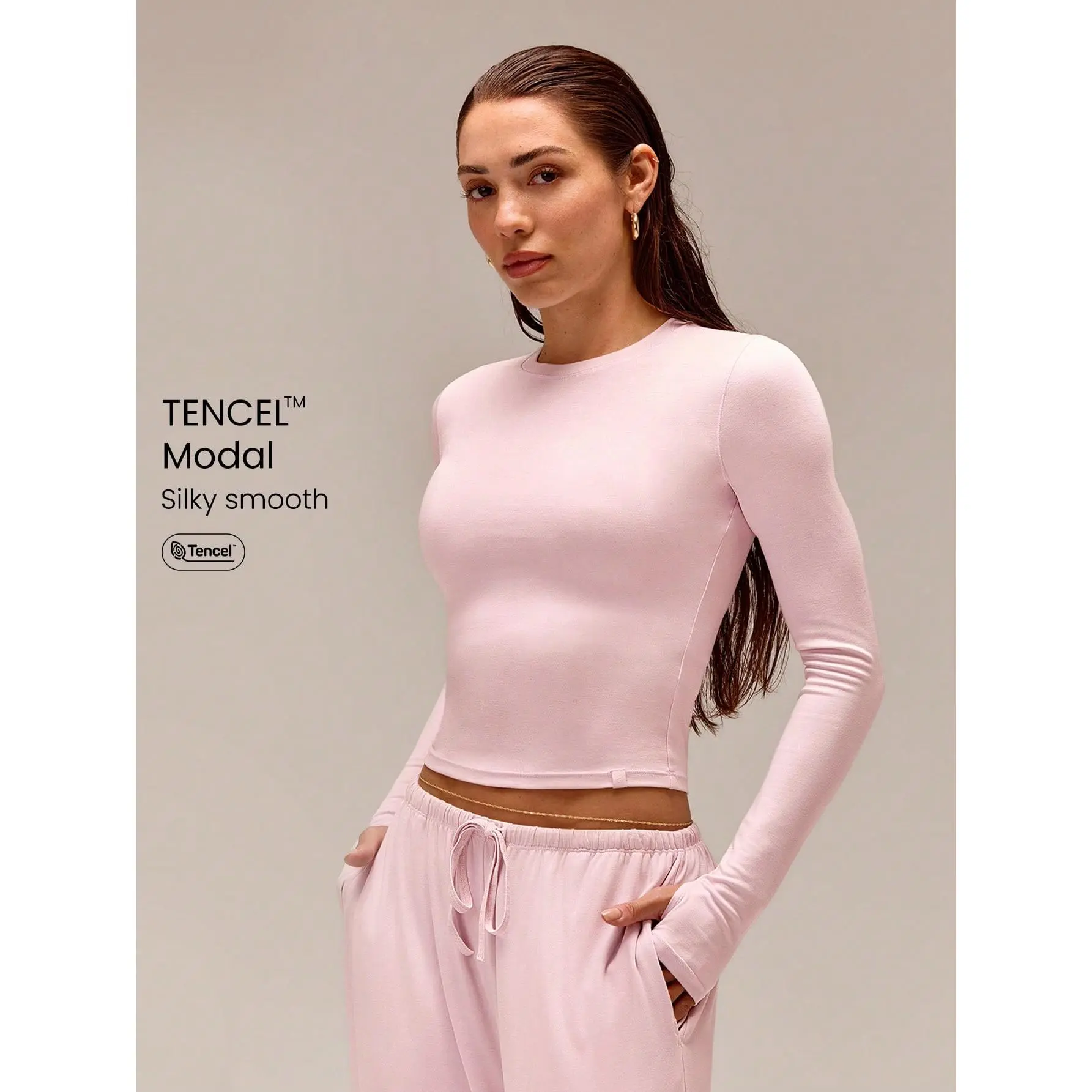 GLOWMODE TENCEL Modal All In Flow Silky Lightweight Fix Fit Waist Length Long Sleeve Top Daily Casual Wear