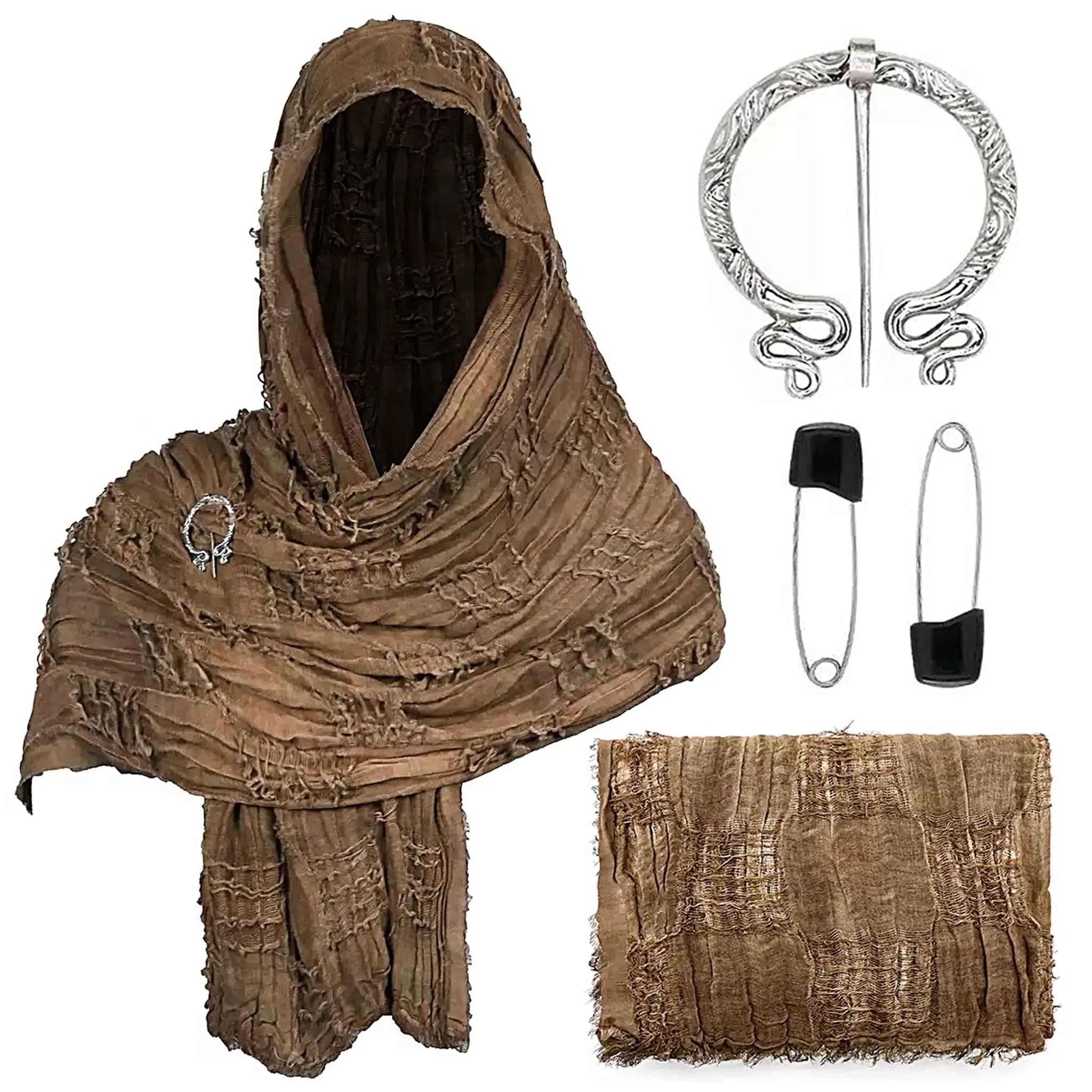 Medieval Scarf Cowl with Brooch ,Viking Hooded Shawl ,Renaissance Rogue Cloak Unisex Cosplay for Halloween LARP Ren Faire