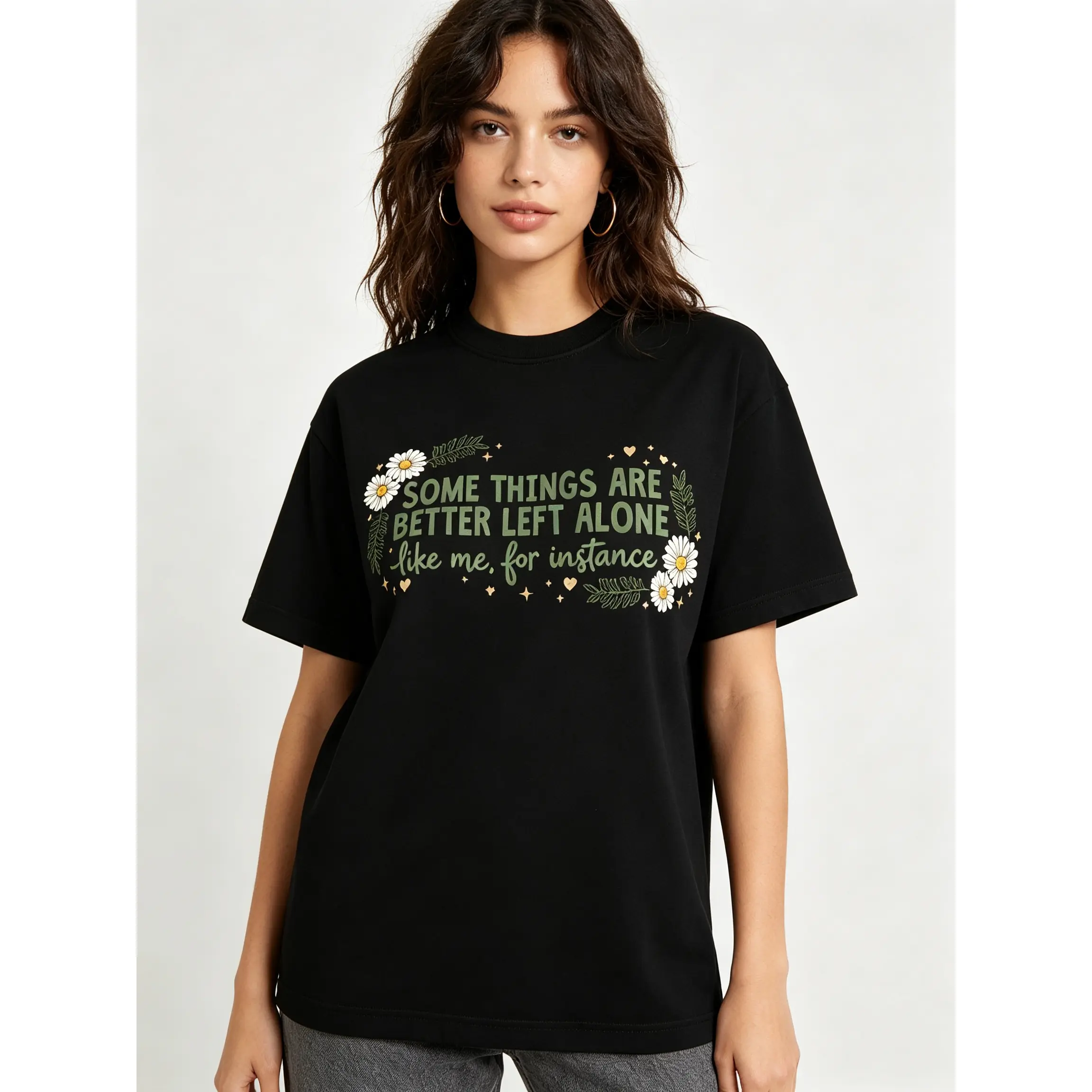 Some Things Are Better Left Alone Graphic Tee Funny Quote Shirt Vintage Floral T Shirt Aesthetic Casual Streetwear Top Women's Relaxed Fit Shirt Introvert Gift Everyday Outfit