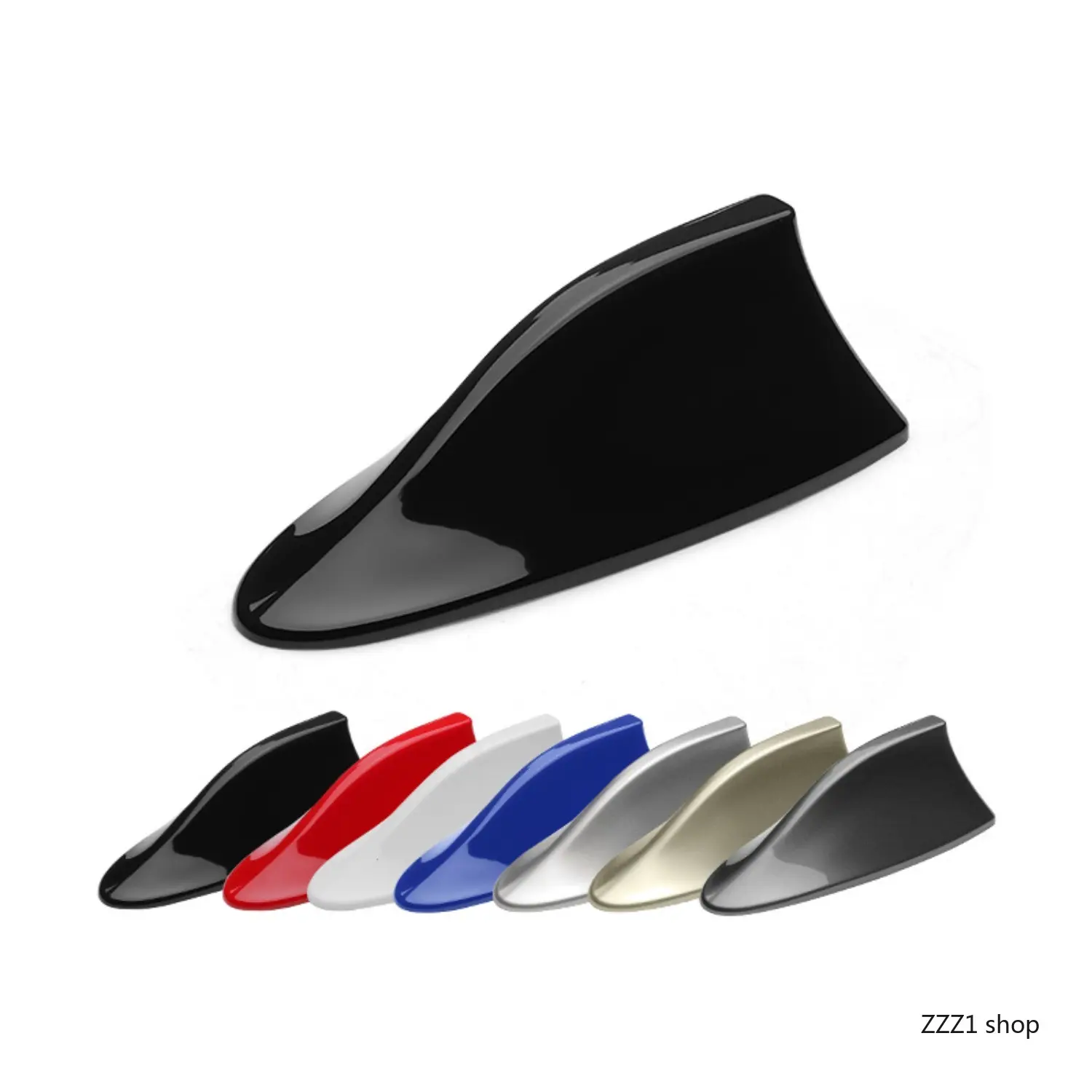 Universal Car Shark Fin Antenna Glossy Black FM AM Radio Signal Base Roof Arial Sticker Protective Covers Set for SUV Truck Auto Decoration Exterior Accessories