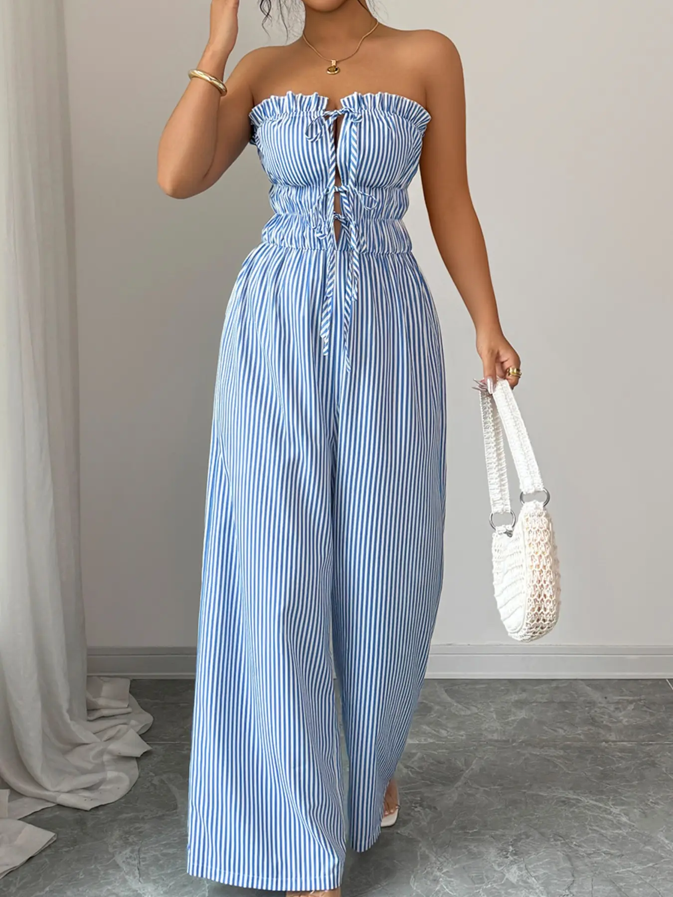 Women's Summer Casual Striped Sleeveless Loose Wide Leg Daily Wear Jumpsuit, Comfortable and Stylish Jumpsuit, Perfect for Warm Weather