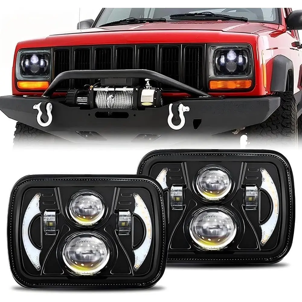 5x7/7x6 LED Headlights H6054 - DOT Approved Anti-Glare Sealed Beam, Hi/Low Beam with DRL & Amber Turn Signal, Waterproof Universal Fit Car Lighting for Jeep XJ YJ & GMC Comanche MJ