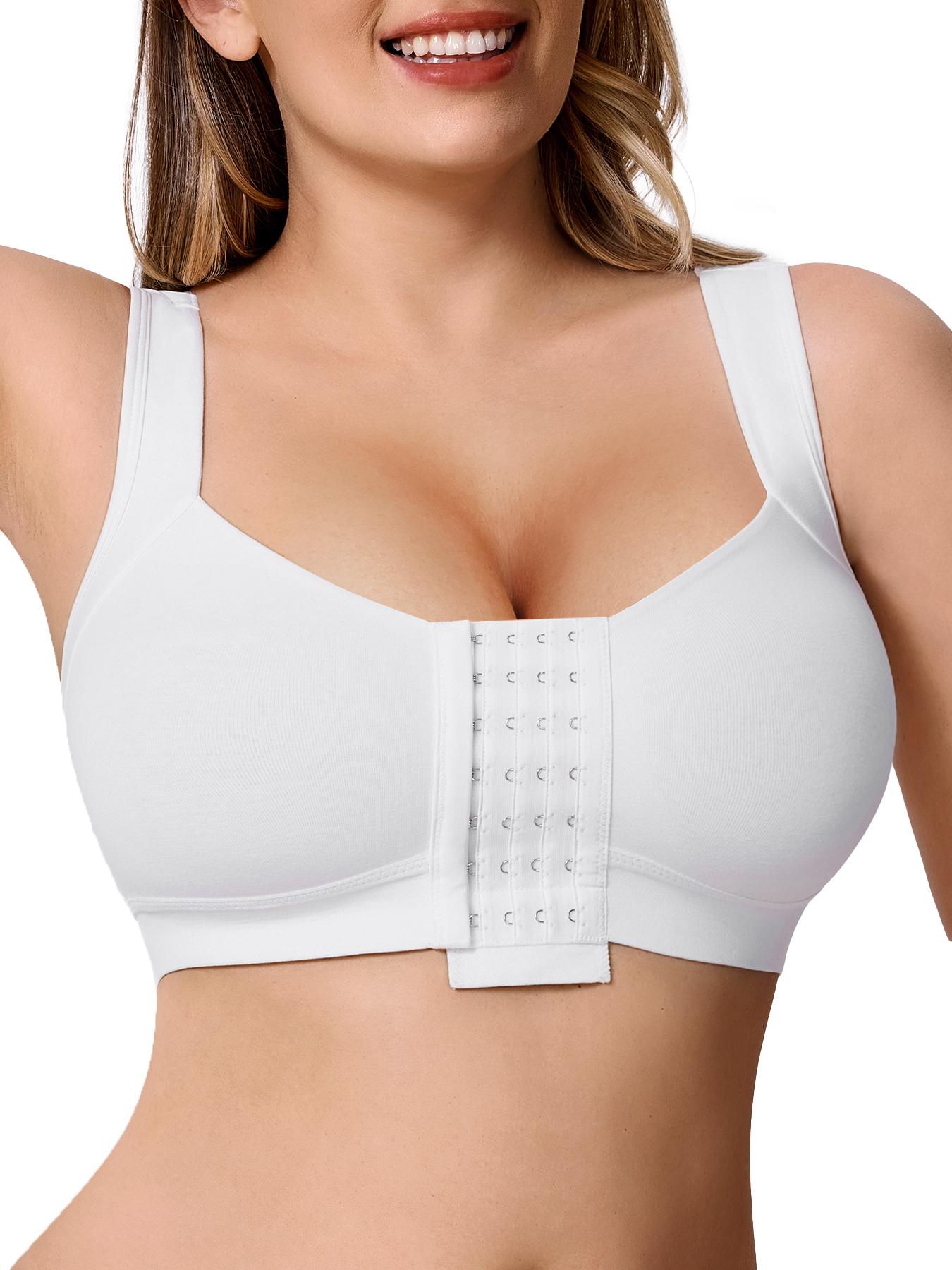 Women's Wide Strap Supportive Wireless Bra, Full Coverage Adjustable Back Buckle, Casual Medium Support Everyday Underwear, All Seasons