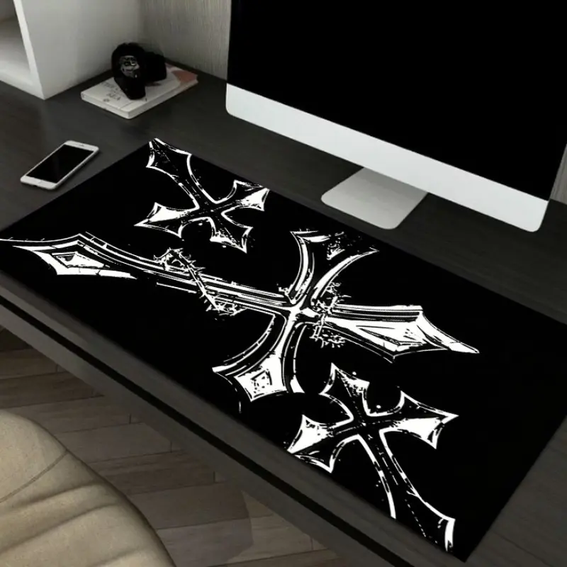 Gothic Thorn Cross Design Giant Gaming Mouse Pad, Non-Slip Rubber Base, Washable & Durable, Ideal for Gamers, Office, School, Home Decor, Computer Mouse Pad
