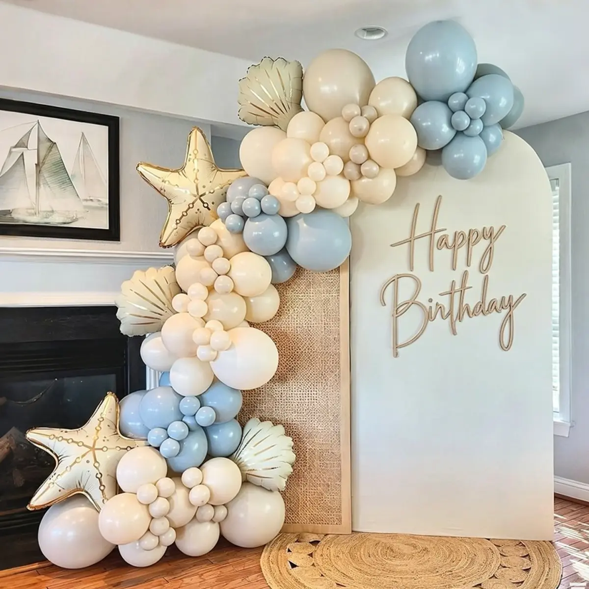 96pcs Ocean Theme Birthday Balloons, Starfish and Shell Balloons, Underwater Party Decor, Baby Baptism Balloons, Beach Party Supplies, Birthday Party Decorations, Balloons for Half Balloon Arch Garland