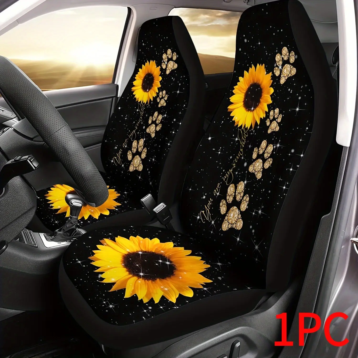2D Print Sunflower and Starry Sky Design, Universal Fit for Cars Suv Trucks, Durable Polyester, Easy Care, Halloween Theme, Vehicle Decor, Vehicle Decoration