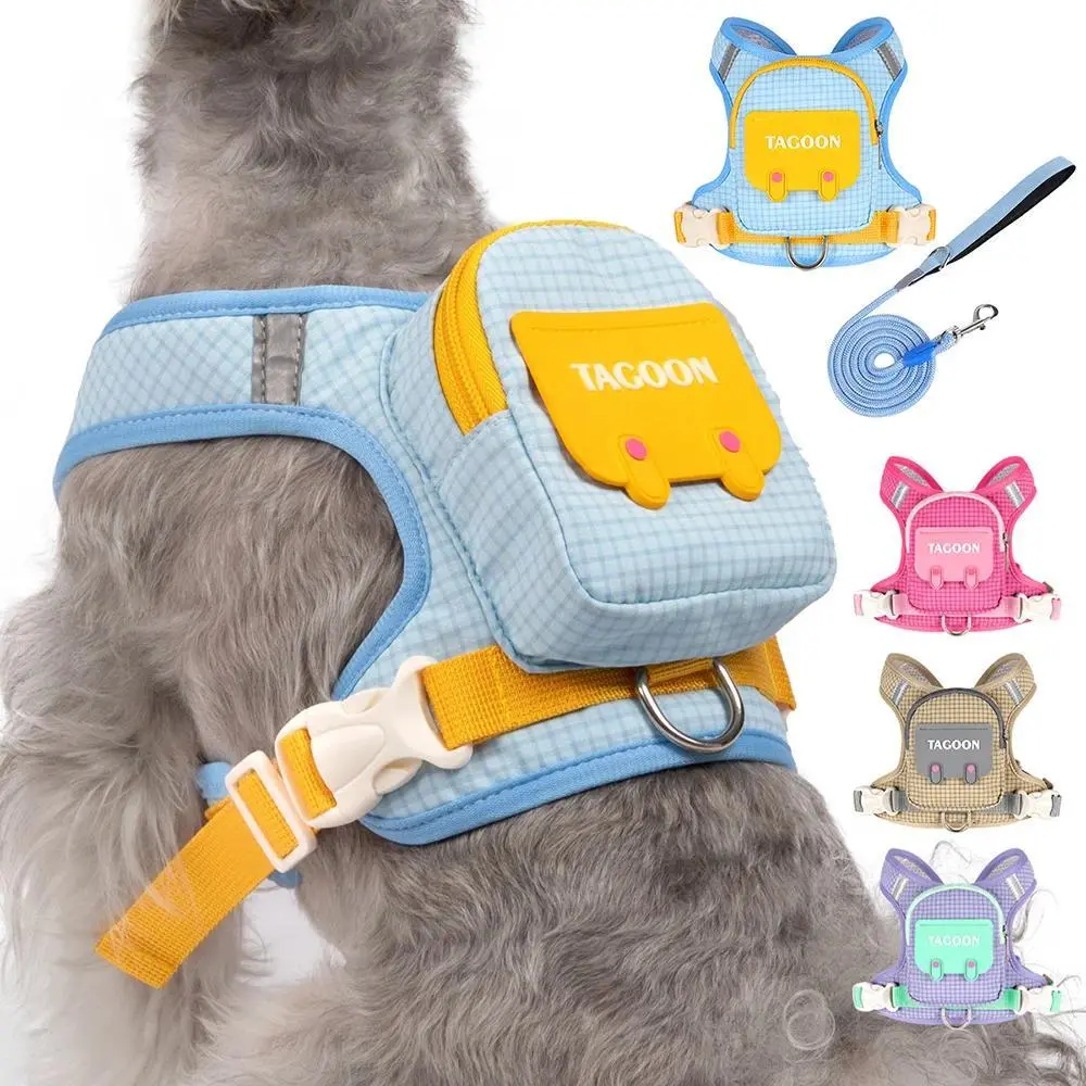 Dog Cat Harness and Leash Set, Reflective Adjustable Pet Vest with Backpack  for Small Medium dogs