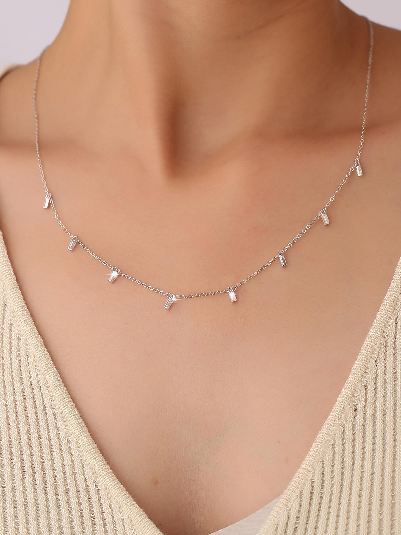 S925 Sterling Silver Simple Square Shaped Pendant Necklace for Women, Fashion Jewelry for Party, Daily Decor, Trendy All-match & Exquisite Jewelry for Birthday Gift, Trendy Charms Necklace