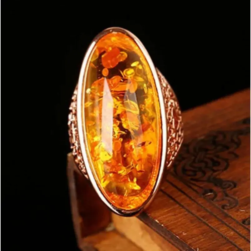 New fashionable Baltic amber oval rings for women