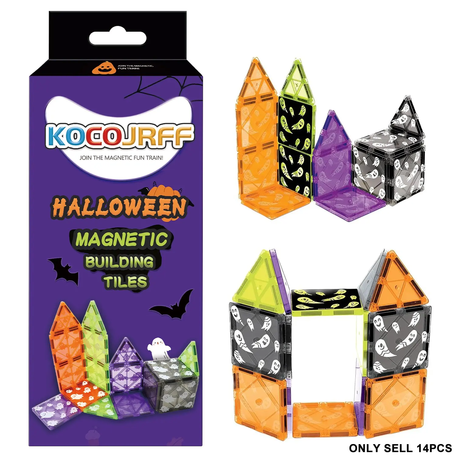 14pcs Magnetic Toy Set, Halloween Theme, Ghost Pattern 3D Puzzle, Creative Building Blocks, Kids Gift, Unisex, Random Colors