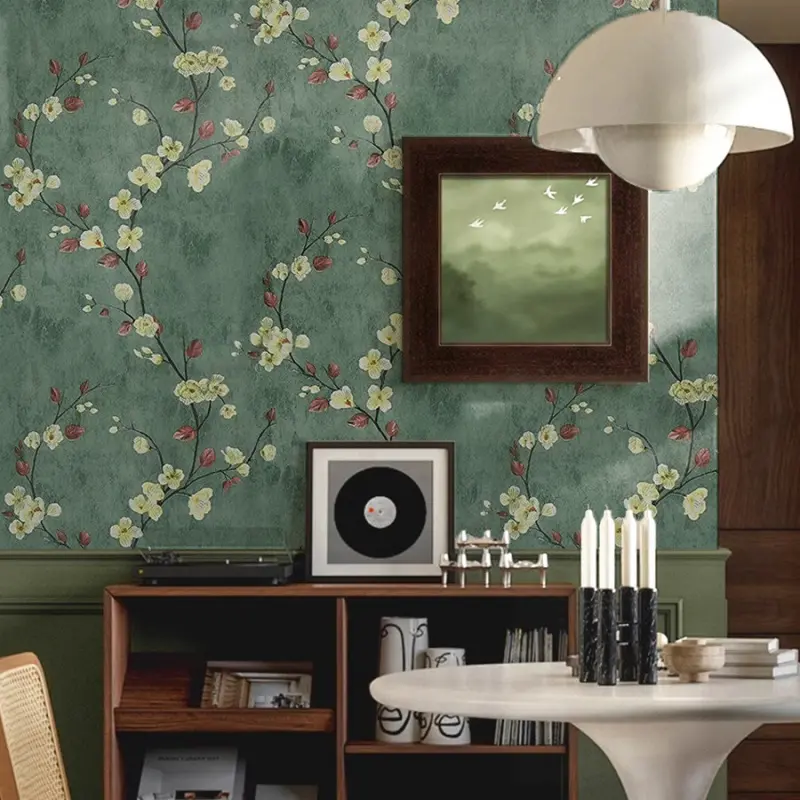 1 Roll 17.7 x 118 Inches American Vintage Emerald Green Self-Adhesive Wallpaper, PVC Waterproof Peel and Stick Contact Paper, Matte Finish Retro Texture, for Live Streaming Background Wall, Home Renovation, Removable, Easy Installation, DIY Wallpaper