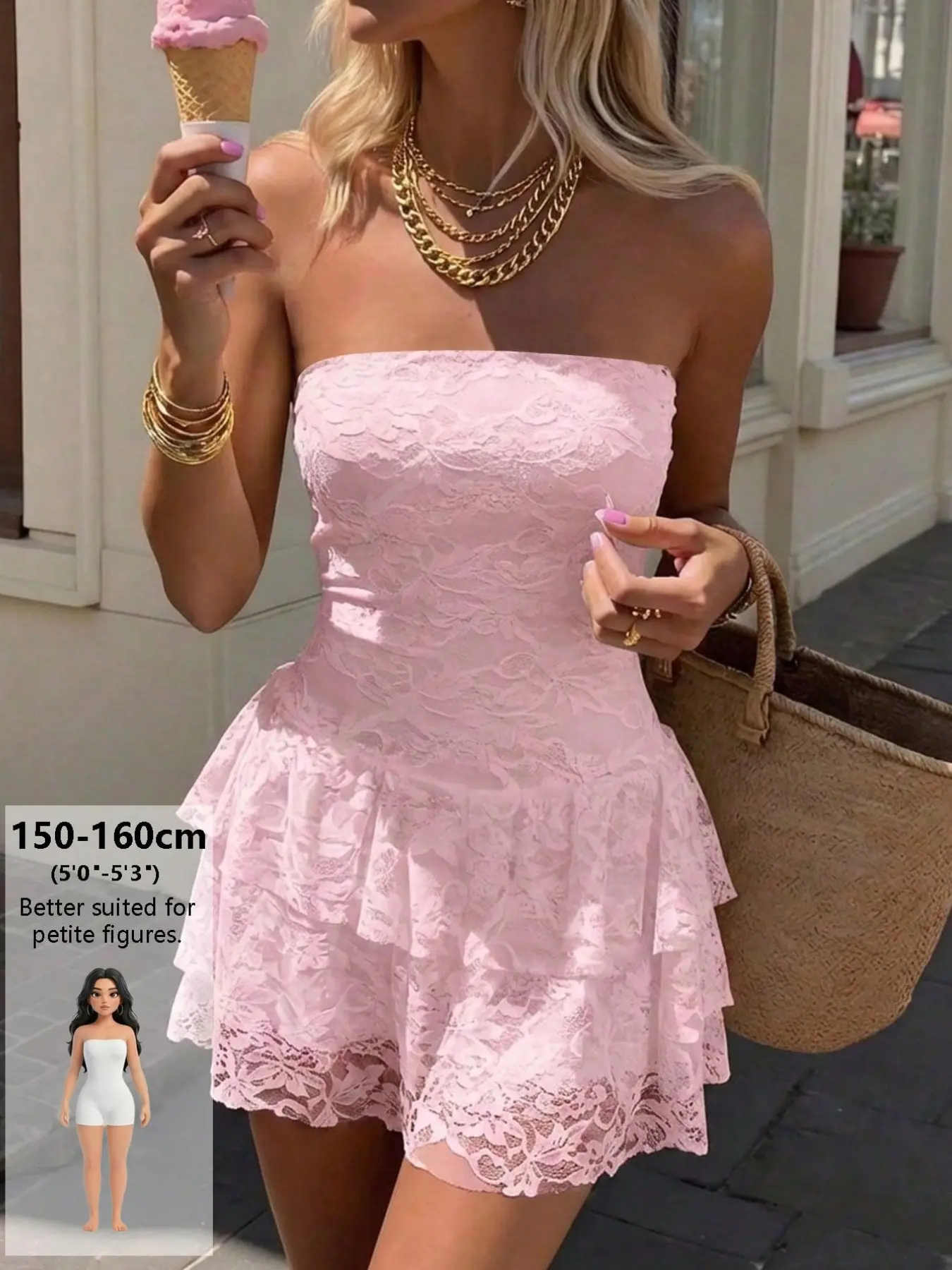 Women's Summer Solid Color Lace Bodycon Mini Dress, Feminine Sexy Strapless Mini Dress with Shorts, Perfect for Spring, Travel, Tea Time, Parties, Dresses for Party