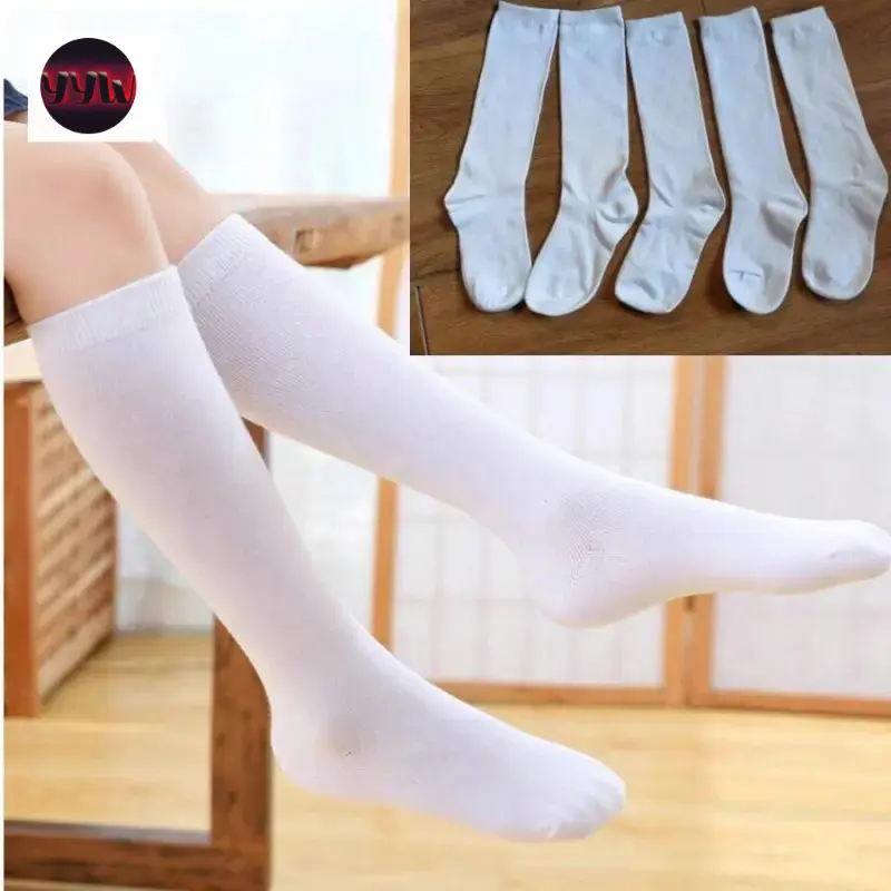 YYW1 NewNew5 Pairs Kids Long Tube Socks, White Knee-Socks Children, Breathable Socks School Uniform, Suitable 3-10 Years Old, All Season