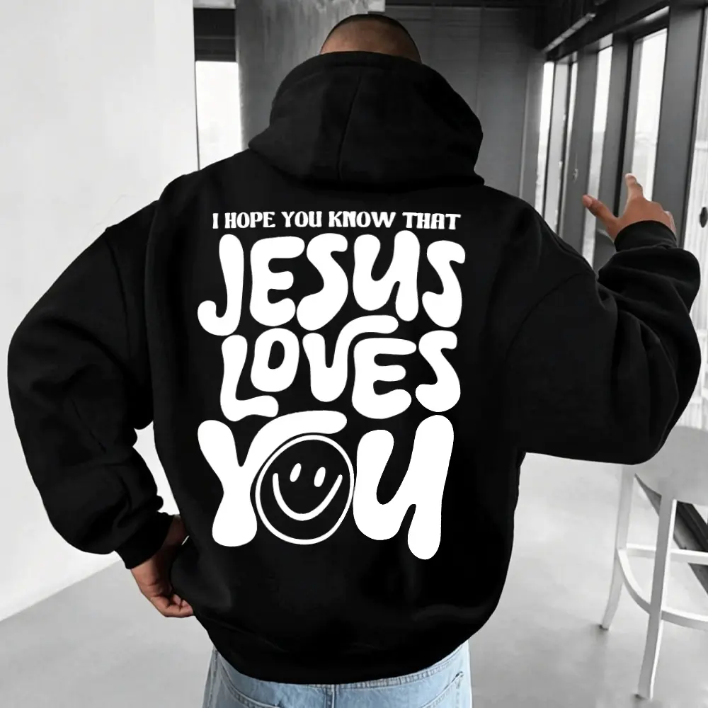 Jesus Loves You Vintage Hoodie Groovy Smiley Face Christian Streetwear Heavyweight Oversized Aesthetic Graphic Pullover Sweatshirt Unisex