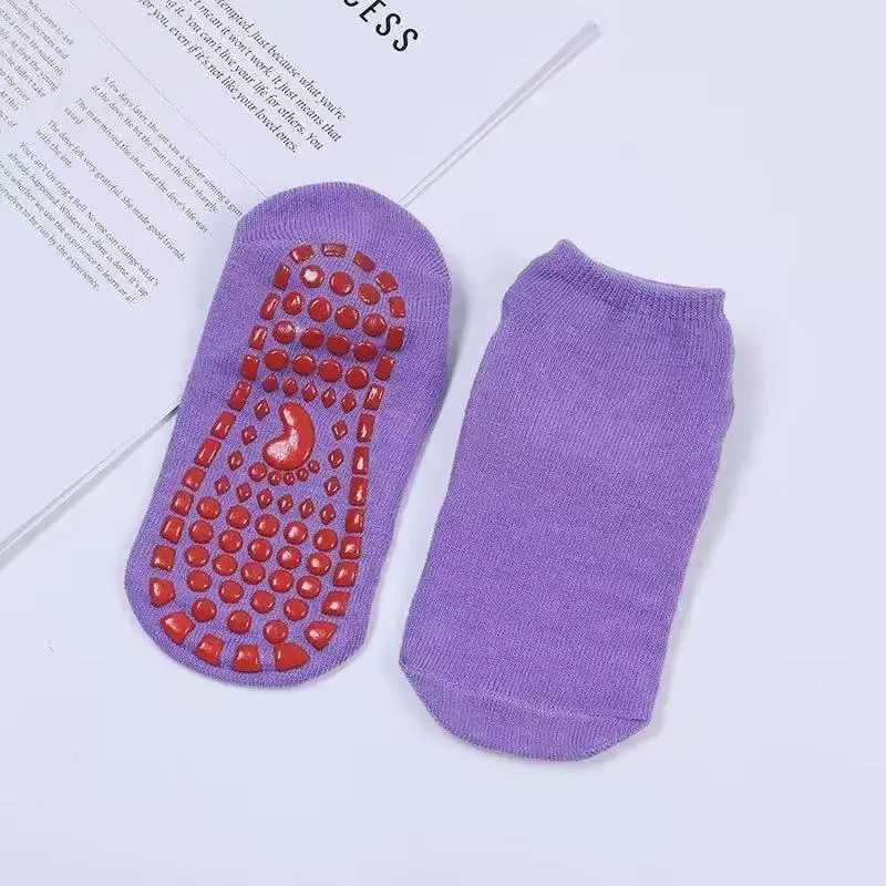 5-Pack Non-Slip Grip Socks for Adults & Kids, Unisex Solid Color Ankle Socks for Yoga, Trampoline & Indoor Activities, Anti-Skid, Children, Trampoline Socks
