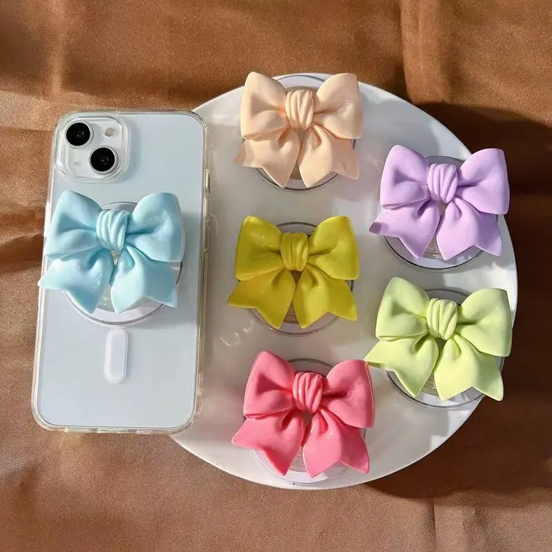 INS Candy Color Bow For Magsafe Phone Magnetic Griptok Grip Tok Stand For iPhone Funny Foldable Wireless Charging Case Holder Magnetic Phone Holders