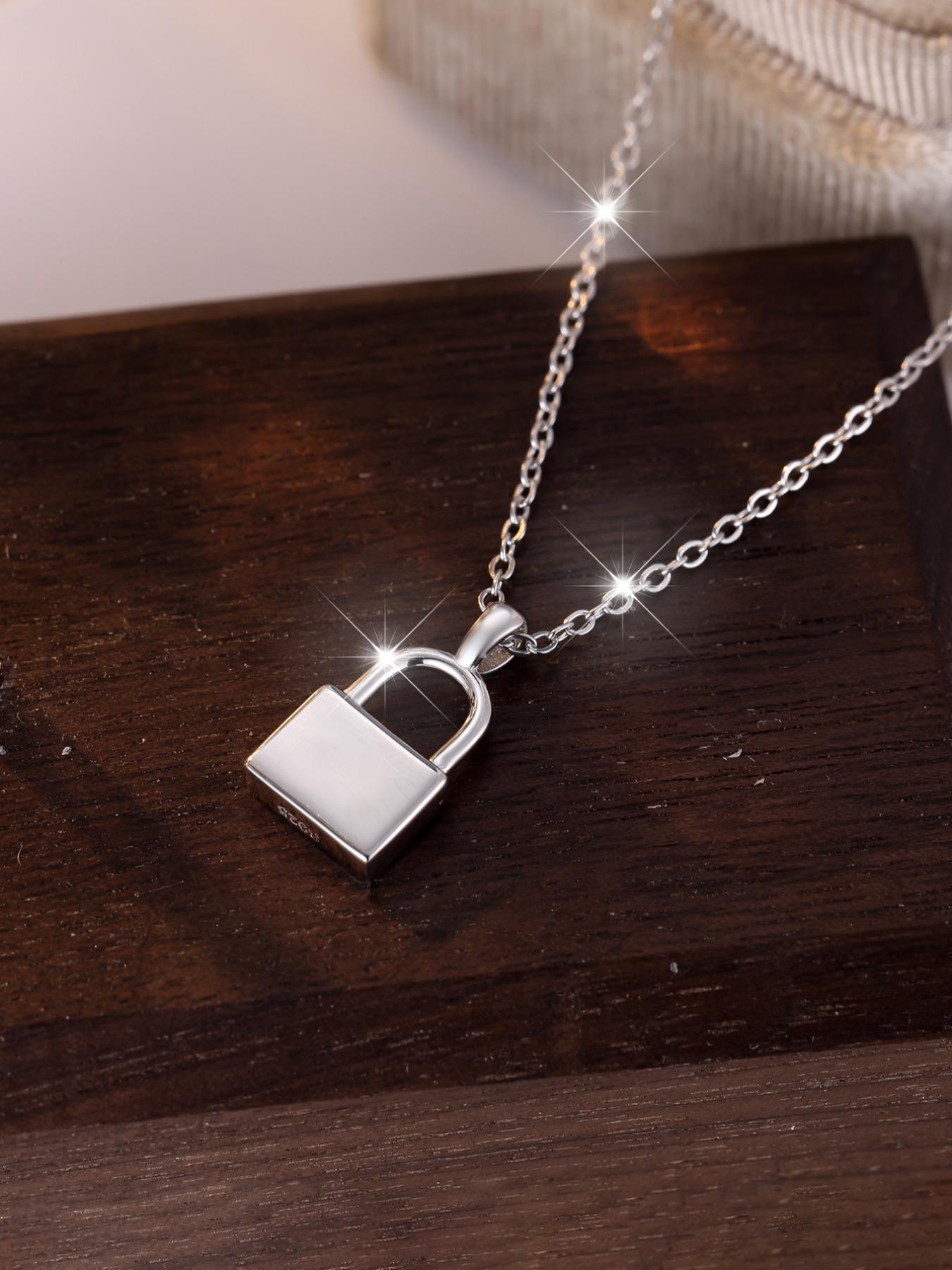 S925 Sterling Silver Minimalist Lock Design Pendant Necklace, Street Trendy Charm Necklace, Fashion All-match Jewelry for Women & Men As Gift with Box, Trendy Charms Necklace