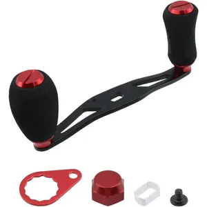 Red Baitcasting Fishing Reel Handle Rocker Replacement Parts with EVA Grip Knob and Nut (Black + Red)