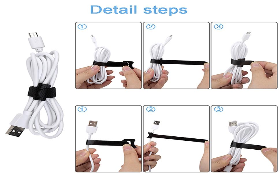 50 PCS  Reusable Cable Ties, Adjustable Cord Straps Wire Organizer Cord Wrap and Hook Loop Cable Management
