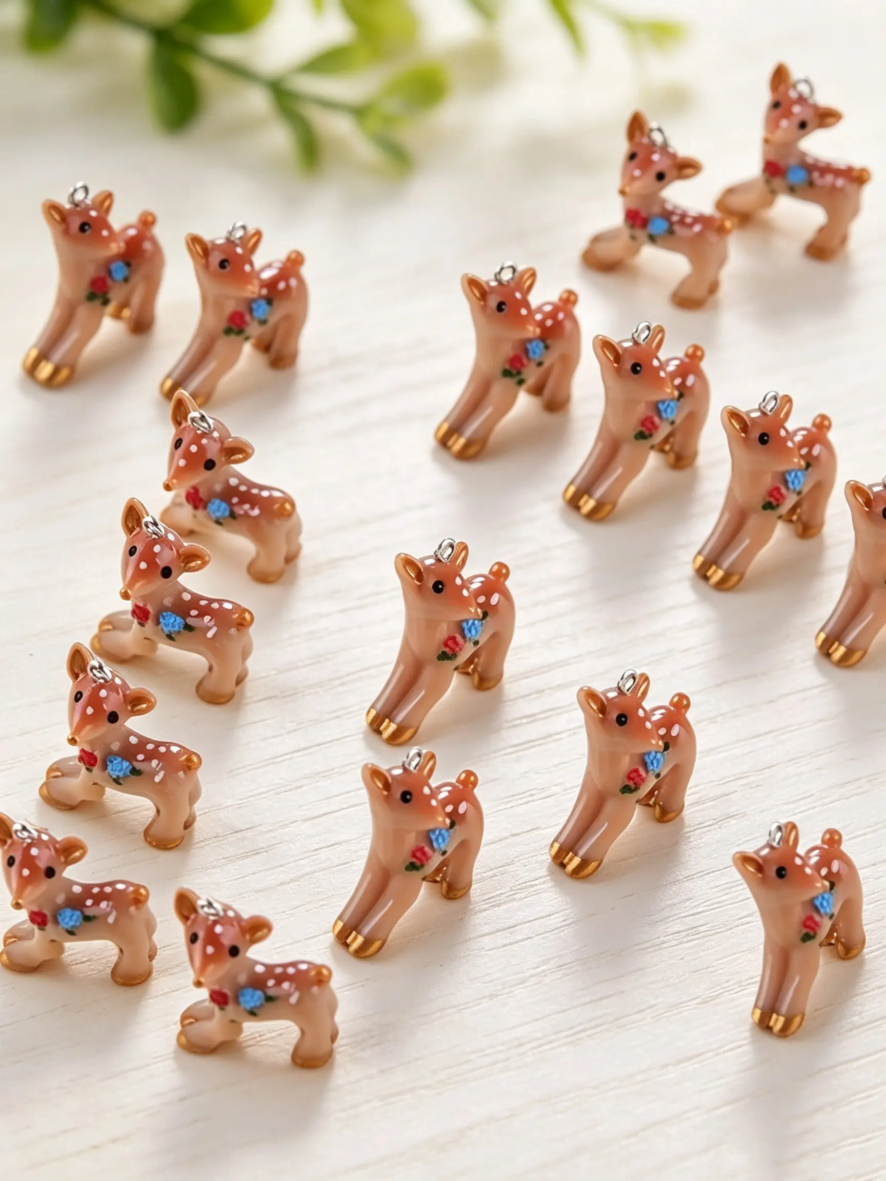 10pcs Cute 3D Fawn Resin Charms, Mini Spotted Deer Pendants with Jump Rings, DIY Earrings Necklace Bracelet Keychain Jewelry Supplies