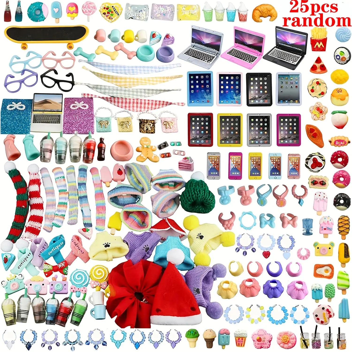Pet Collectible Dolls Accessories 25 Piece Fashion Set, Compatible with Lps Dogs Cats Deer, Hats Clothes Glasses Food Accessories Bundle