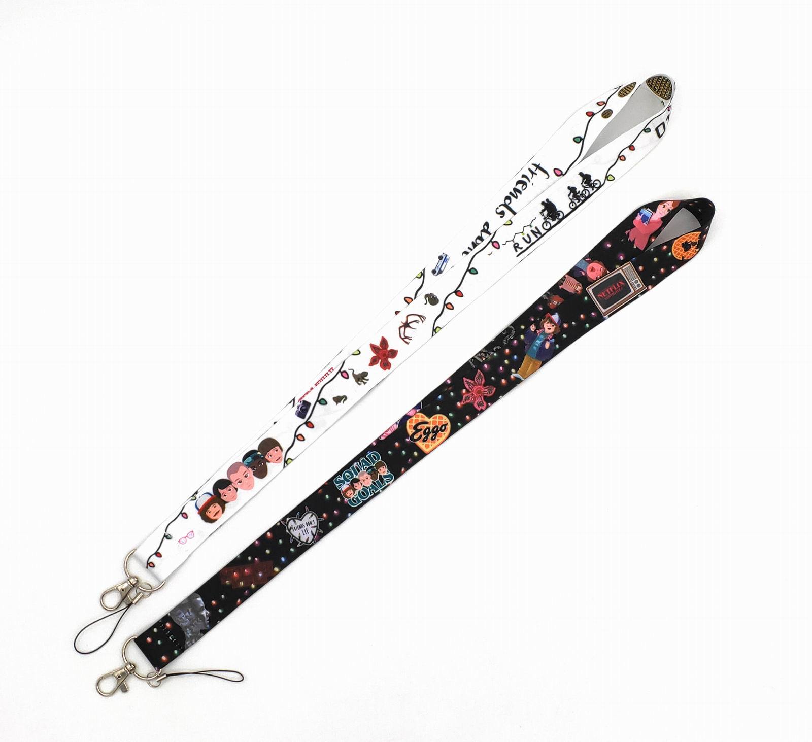 Stranger Things Anime Cartoon Long Lanyard Card Holder Neck Strap Phone Lanyard with Metal Hooks and Printed Ropes for Hanging Phones and ID Cards - Ribbon
