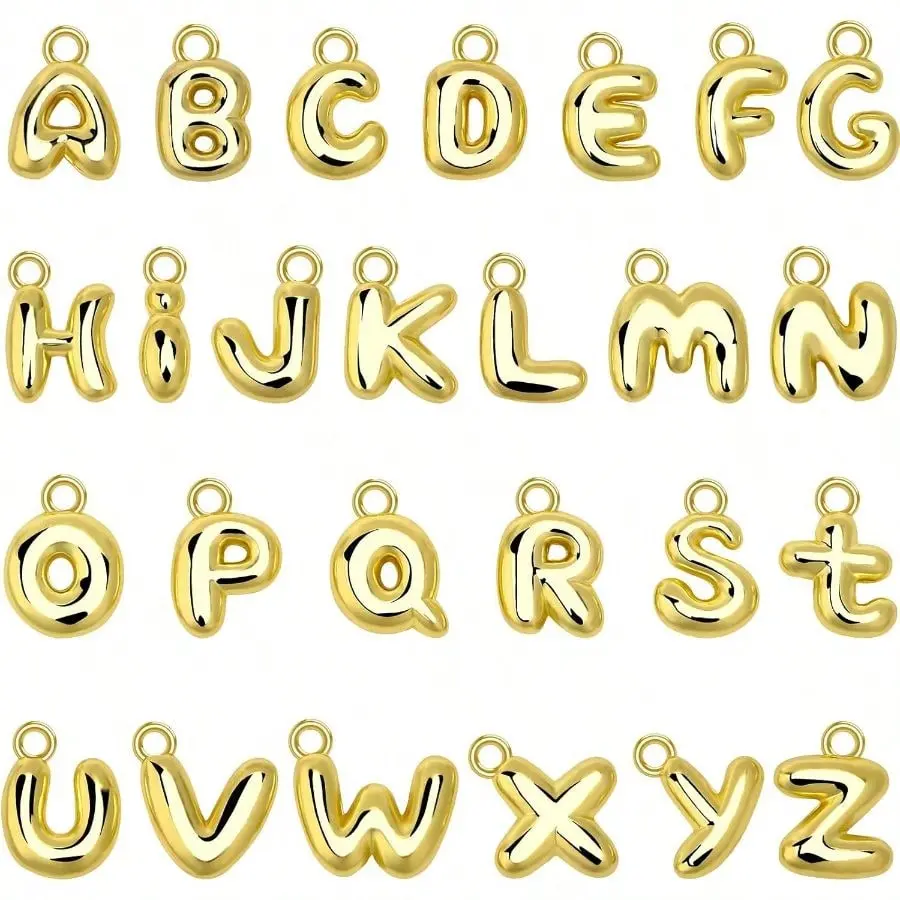 26Pcs Letter Charms, Initial Letter Charm For Jewelry Making, Gold A-Z Alphabet Letter Charm Pendants For Bracelet Necklace Earrings Crafts Making