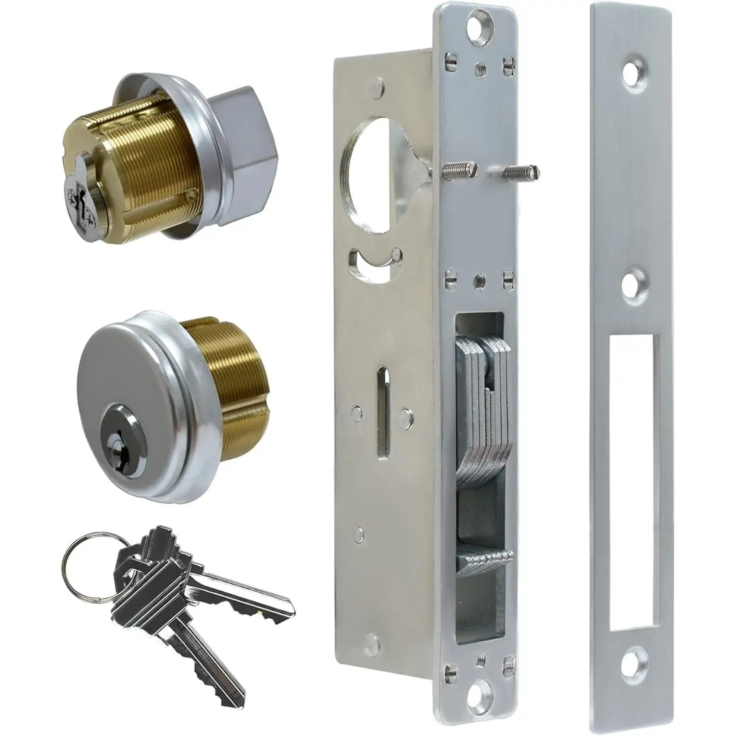 Commercial Mortise Door Lock with Thumbturn, 1-1/8" Backset Storefront Door Hook Bolt Lock, Solid Brass Cylinder, Direct Replacement for Aluminum Narrow Stile Doors (Silver)