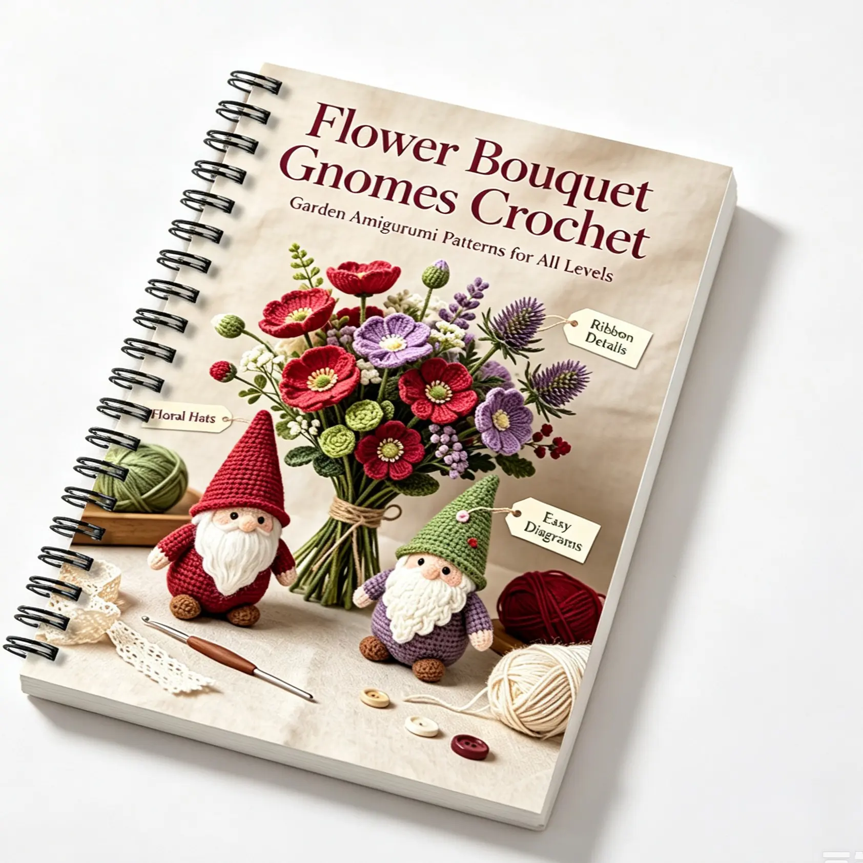 Crochet Pattern Book for Floral Gnomes, Complete Guide for Garden Dolls, Easy-To-Follow Tutorial for Beginners, DIY Flower Gnome Crocheting Manual