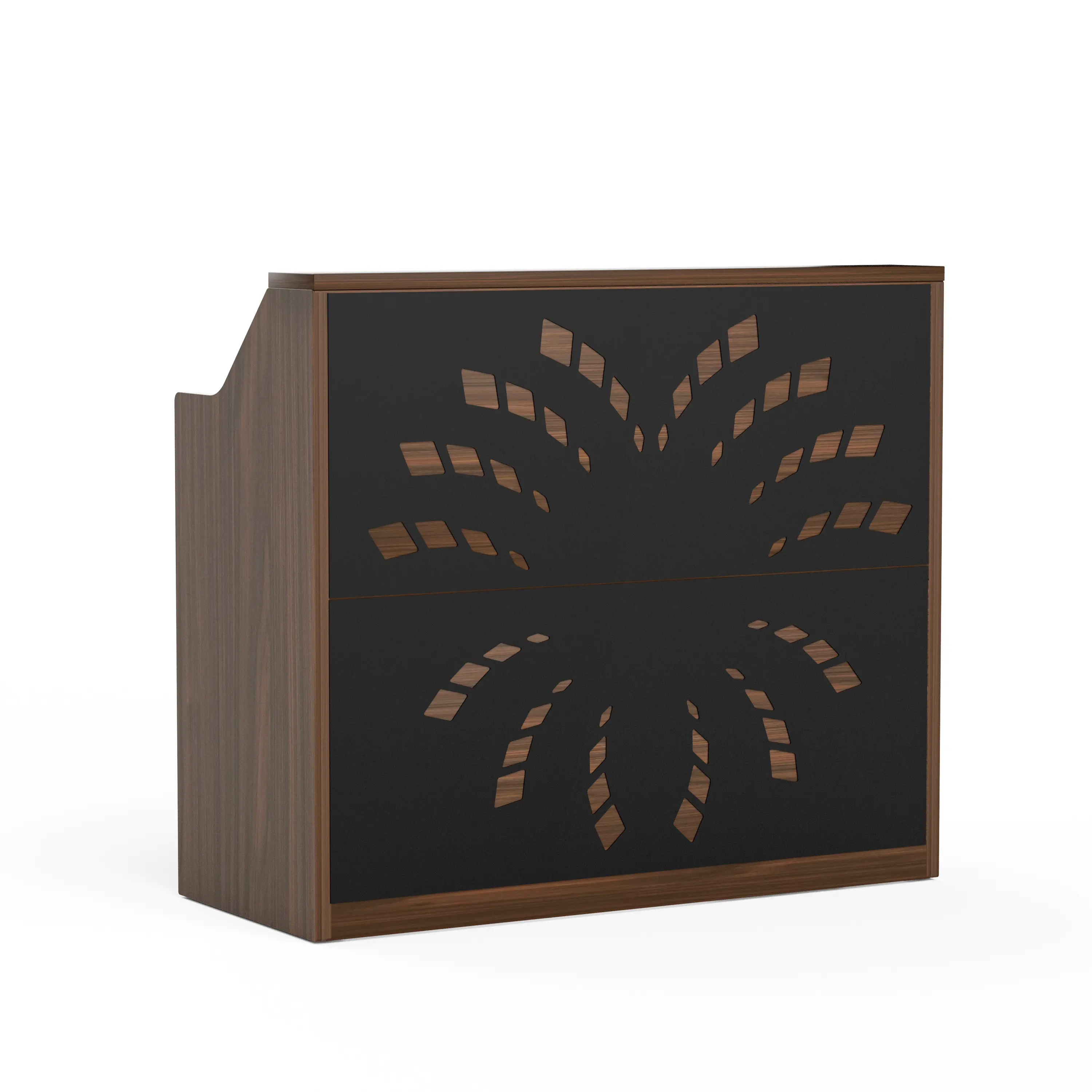 ARCH 46.5in Reception Desk with Storage Cabinet Front Desk Retail Checkout Counter Modern Office Desk for Lobby Beauty Salon Home Office Walnut Black MDF Steel Built-in Charging Port Rolling Cart, Walnut+black Color Options, MDF/Steel Material