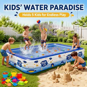 Large Inflatable Swimming Pool for Adults Kids and Family, Ocean Cartoon Print Backyard Pool, Thickened 3-Layer PVC Blow Up Pool with Soft Walls, Portable Above Ground Design for Garden, Lawn, Outdoor Summer Relaxing and Family Use