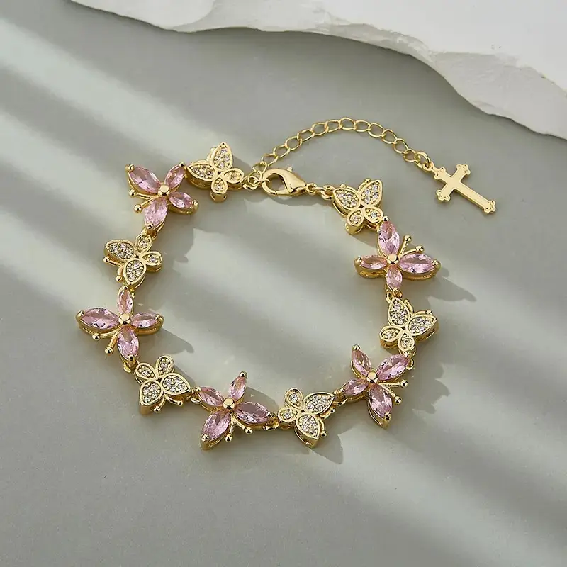 Women's Dainty Butterfly Charm Bracelet - Elegant Stainless Steel Jewelry with Sparkling Cubic Zirconia, Adjustable Multi-Size Plastic Chain, Birthday Gift for Females, Birthday Gift Ideas, Multi-Size Chain, Adjustable Chain