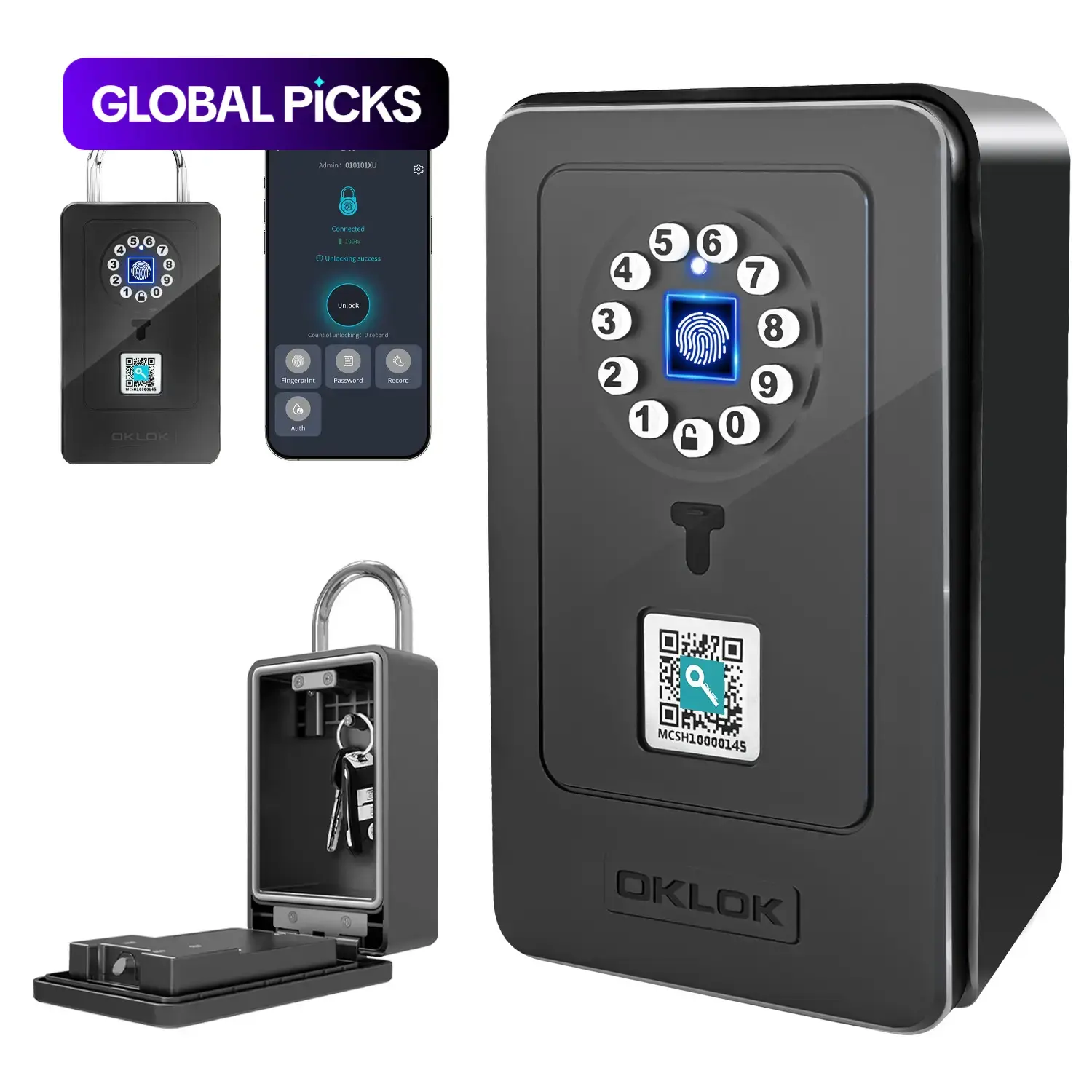 OKLOK New Smart Lock Boxes, Security Lock Box, Fingerprint Key Box, Bluetooth-compatible Key Box with APP Control & Passcode, Waterproof Wall Mounted & Door Hanging #GLOBAL PICKS