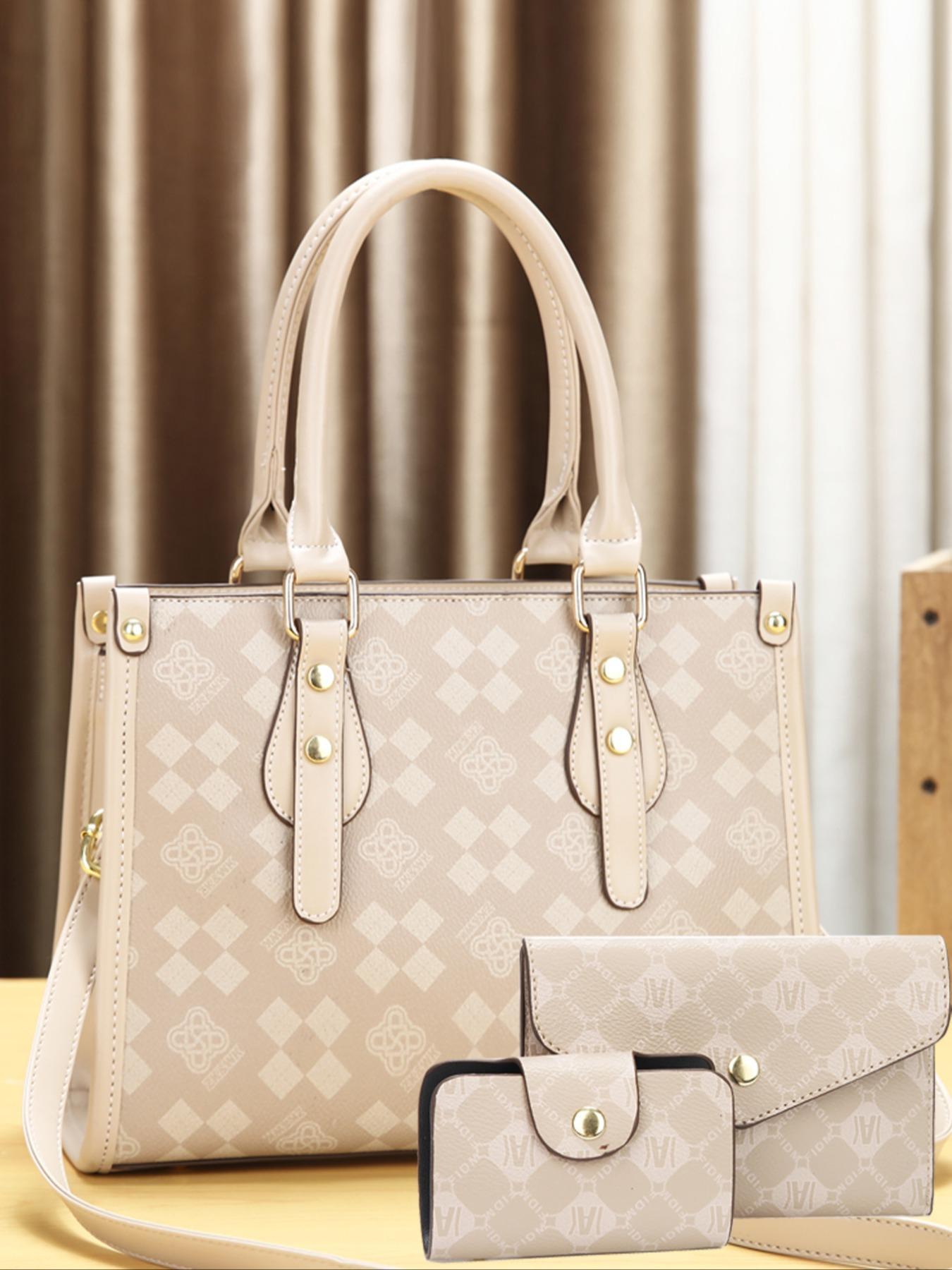 Women's Fashionable All Over Print Handbag & Card Holder  & Wallet, Casual Versatile Zipper Shoulder Bag Set for Work & Travel, Trendy High-quality Daily Commuting Bag