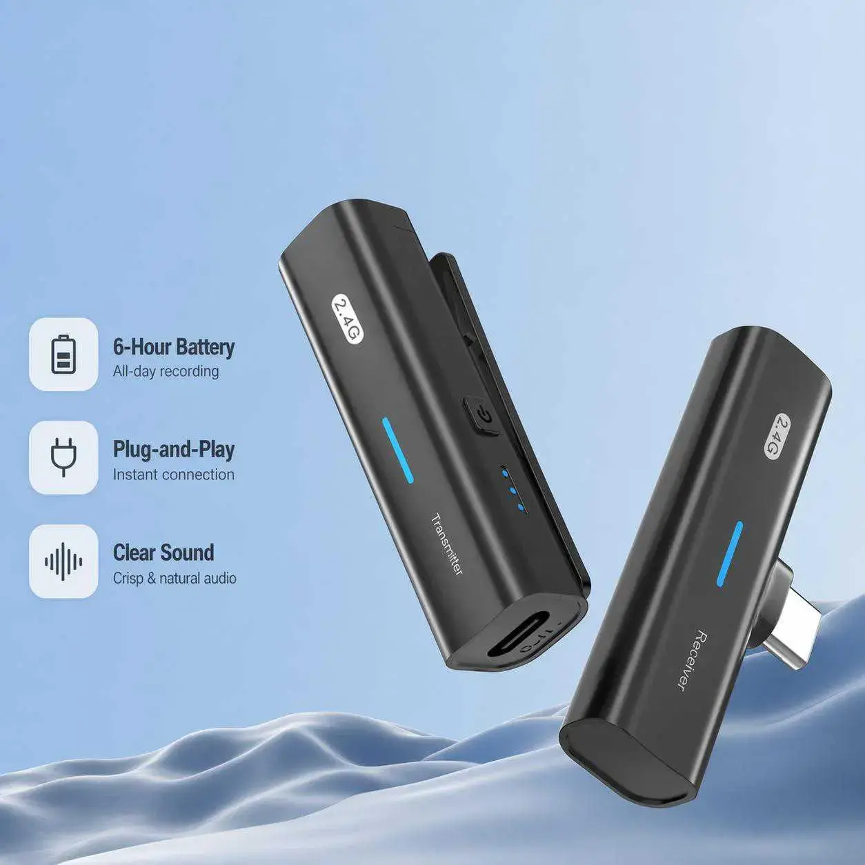 Wireless Lavalier Microphone, Portable Dual-Input Mobile Audio Recorder for TikTok and Vlogs, Compatible with iPhone and Android, 2.4 GHz Plug-and-Play Rechargeable Lapel Mic with Long-Range Operation and No Frequency Interference #GLOBAL PICKS