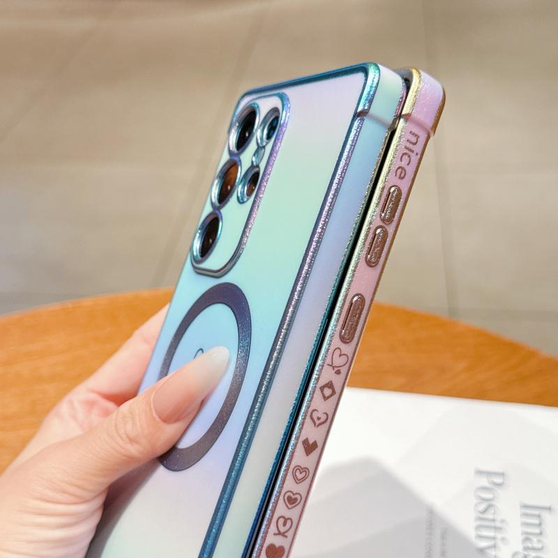 Stylish Electroplated Heart Design Phone Case with Wrist Strap, Compatible with Samsung Galaxy S26/S25/S24/S23/S22/S21 Ultra & Plus, S26/S25 Edge, S24FE/S23FE, Supports Wireless Charging, Anti-Slip and Shockproof Protective Shell