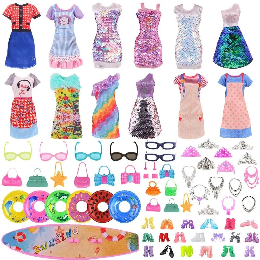 Random 45-Piece Set 11.5 Inch American Doll Girl Fashion Dress Party Gown Toy Clothes Accessories Christmas Birthday Gift