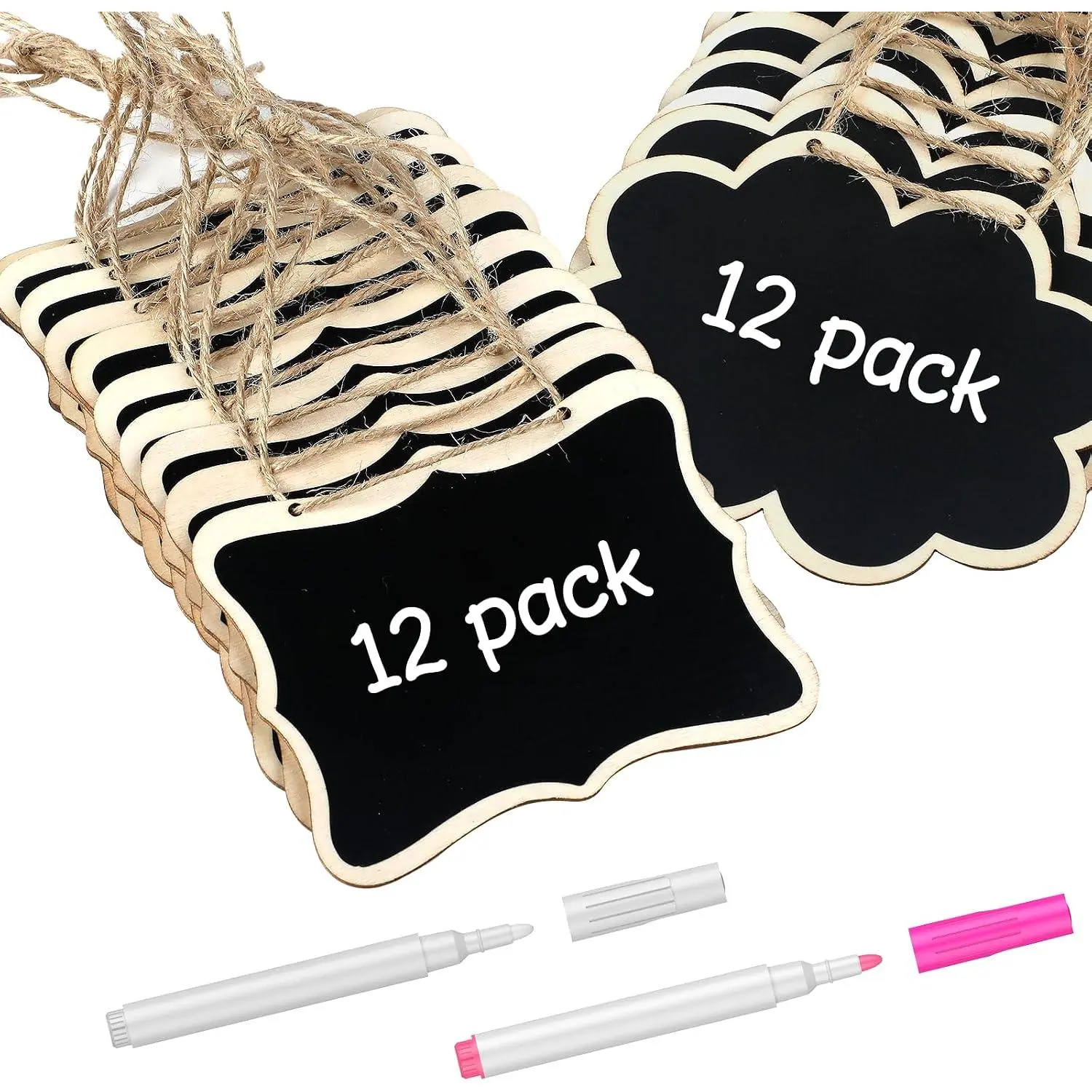 24 Pack Mini Chalkboard Signs for , Small Chalkboard Signs with Strings Chalk Markers &  Stickers,  Chalkboards Sign  Wooden  Labels for Party Buffet Wedding