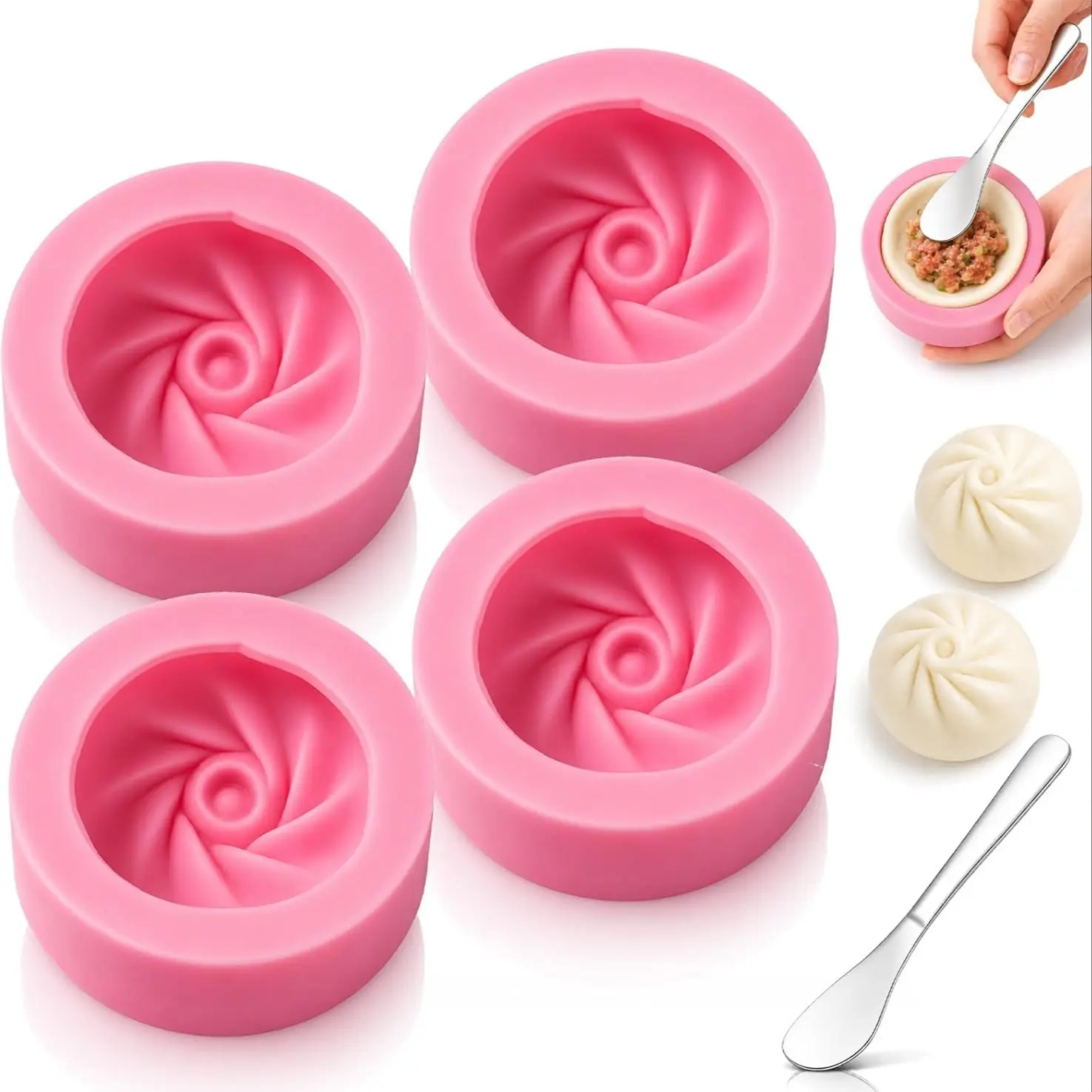 (4PCS, Small)Dumpling Silicone Mold, Manual Baozi Molding Press—Suitable For Making Various Types Of Steamed Buns, Such As Standard Baozi, Pizza-Style Buns, And Chicken Soup Buns