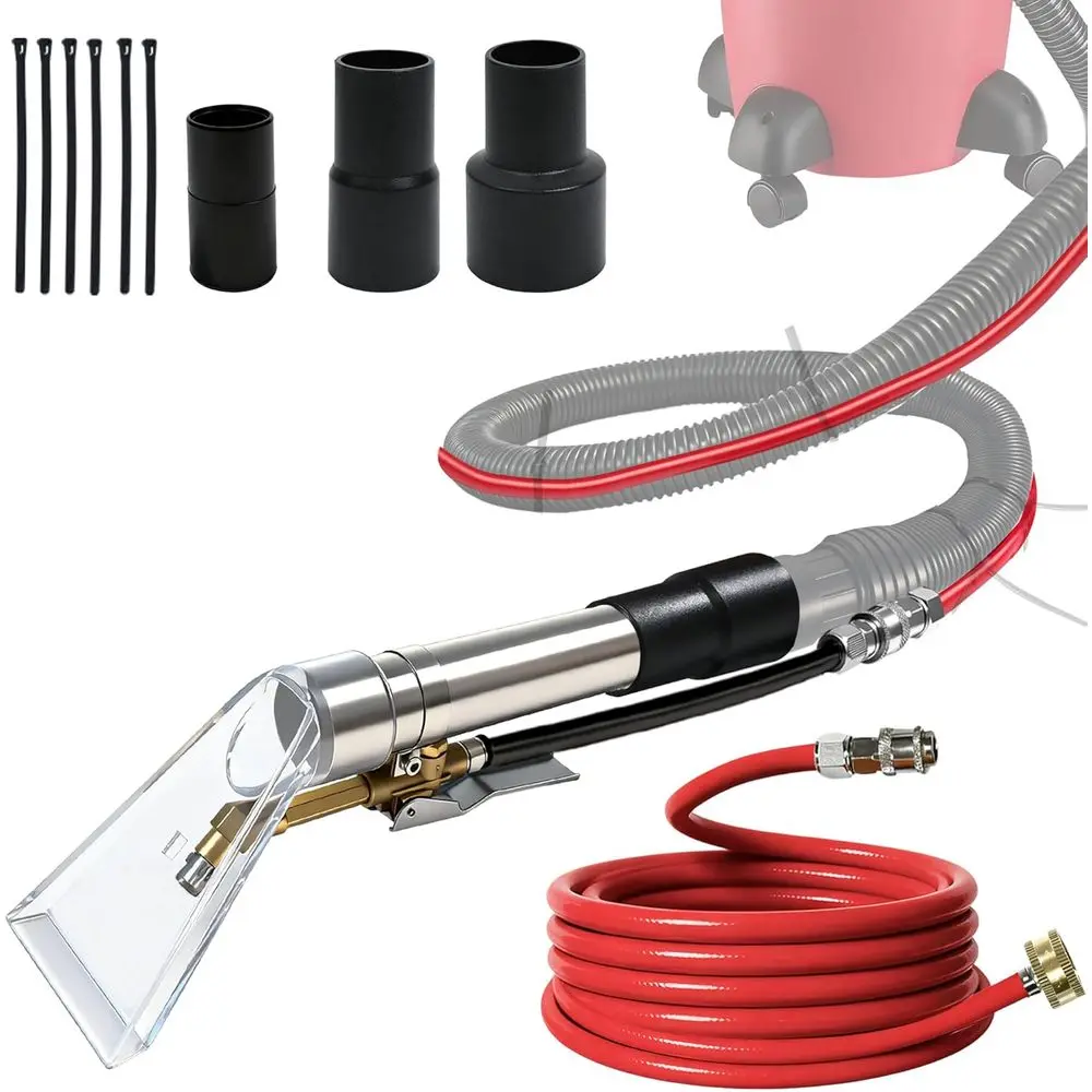 Universal Fit Shop Vac Extractor Hose Kit Adapter, 25-ft Water Hose Wet-Dry Power Tool Accessory for Upholstery, Carpet Cleaning & Auto Detailing