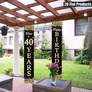 Happy Birthday Couple Banner Set, 11.8x70.8 Inch, 30th 40th 50th Birthday Party Porch Decoration, Polyester Material, Indoor Outdoor Use