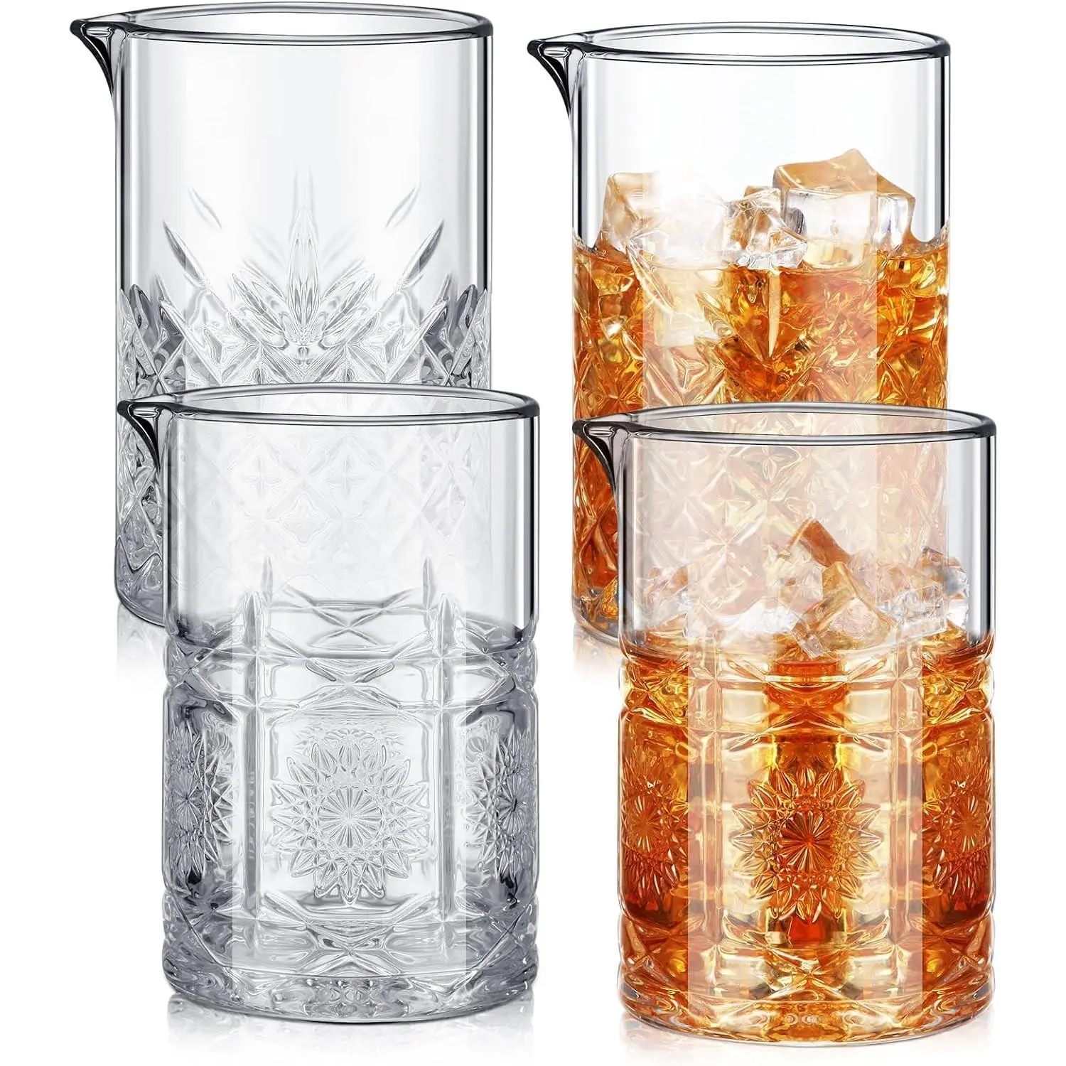 4 Pcs Cocktail Mixing Glass 23.67 oz Cocktail Shakers Stirring Glass Thick Bottom Crystal Glasses Stable Mixing Cups for Drinks Bartender Home Bar Accessories Tools