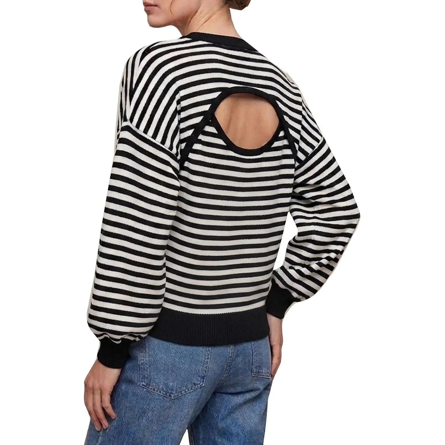 Arssm Womens Striped Sweater Long Sleeve Backless Knit Pullover Sweaters