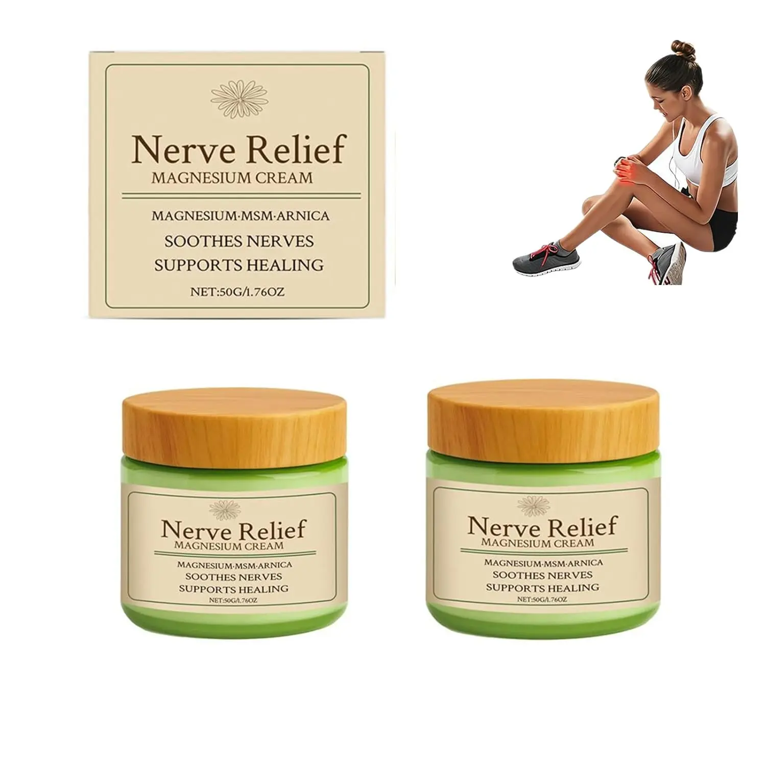 Nerve Relief Magnesium Body Moisturizer with MSM & Arnica - Soothes Nerves, Supports Muscle Relaxation, Hydrating, Non-Irritating, Residue-Free, Cream, Cosmetic, Body Care, Moisture