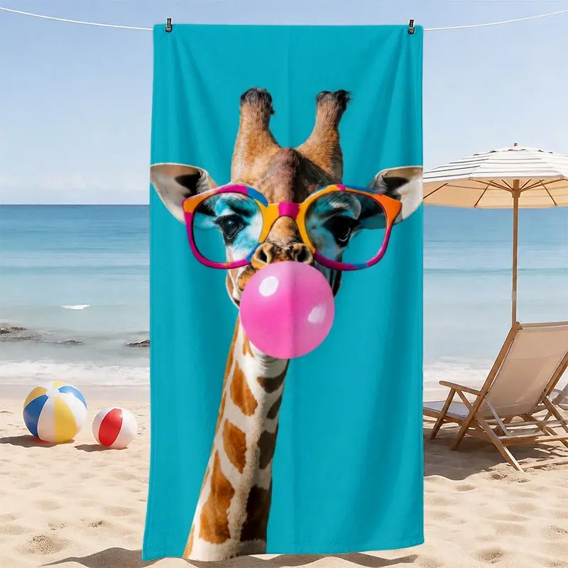 Fun Giraffe Beach Towel, Colorful Glasses & Bubblegum Pattern, Absorbent, Soft, Lightweight, Ideal for Beach, Pool, Travel, Kids Gift
