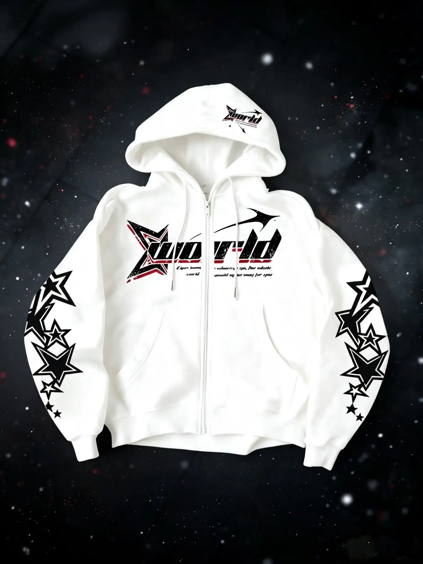 Men's Zipper Hooded Jacket, Letter Star Pattern Print, Trendy Versatile Hoodie Coat, Comfortable Outerwear for Men