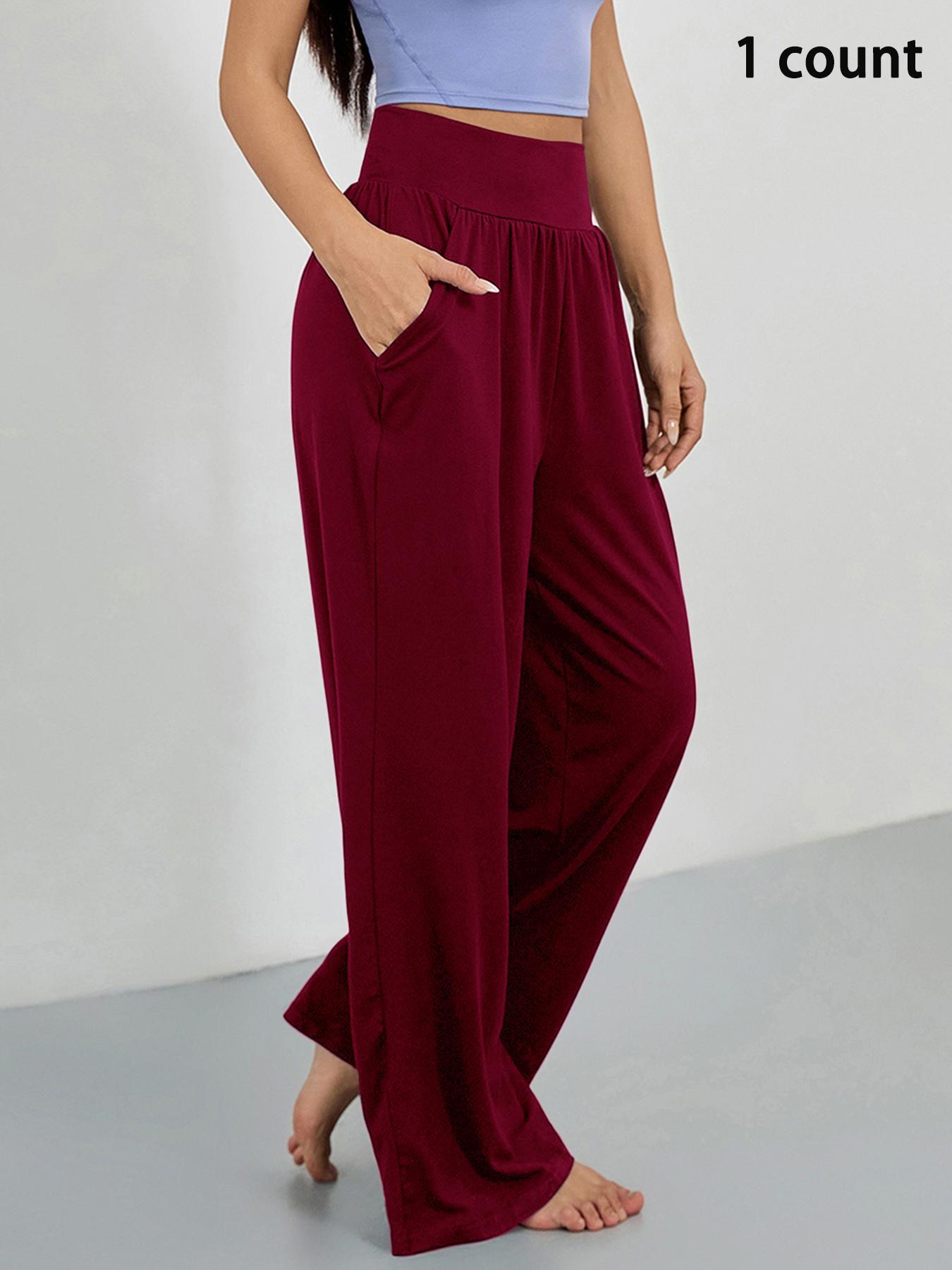 Women's Sporty Solid Color Pocket Pants, Casual Comfy Breathable Wide Waistband Trousers for Outdoor Workout Running, Ladies Sportswear for All Seasons