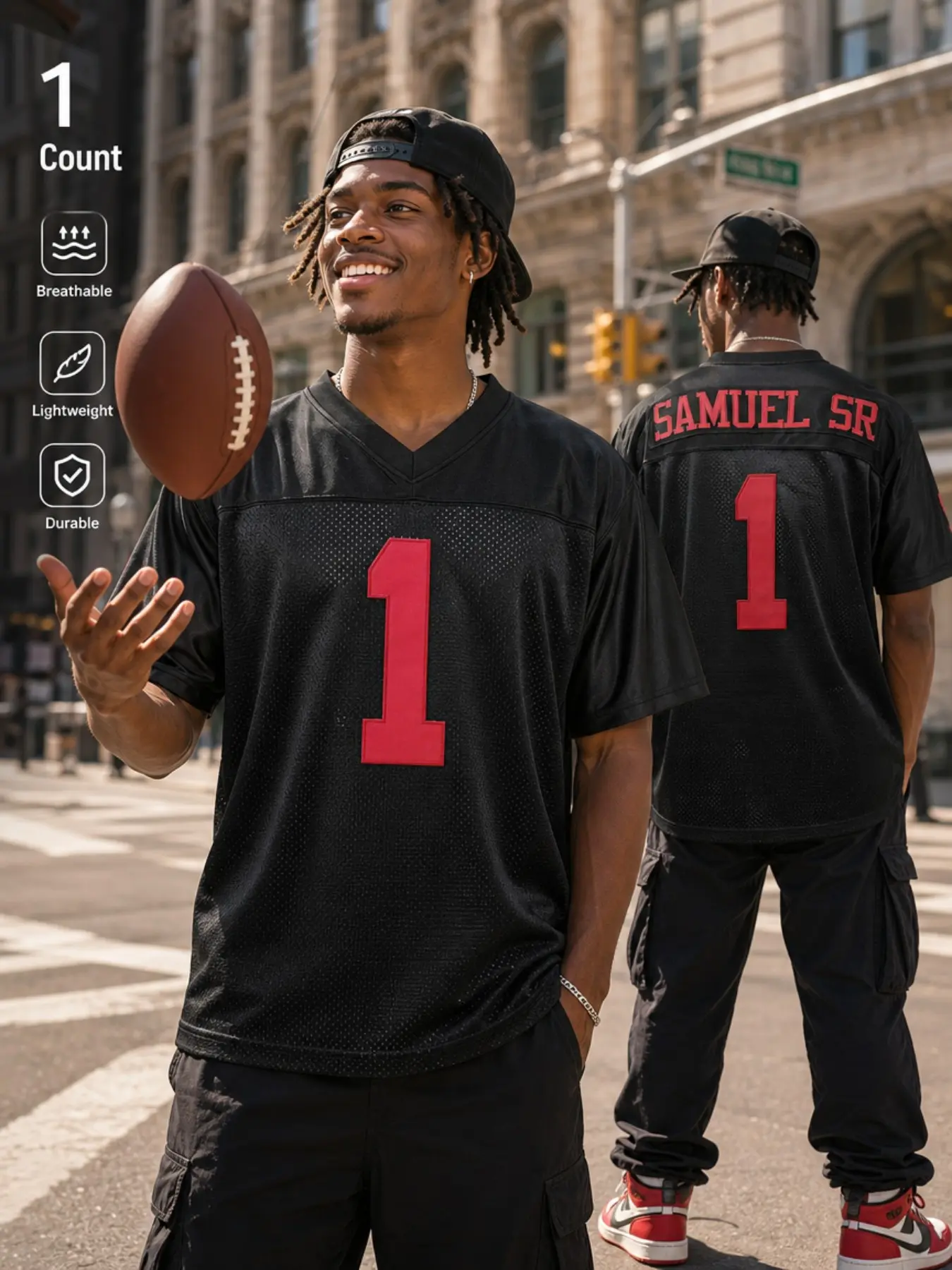 Men's #1 Stitched Football Jersey Breathable Casual Sports Fan Shirt