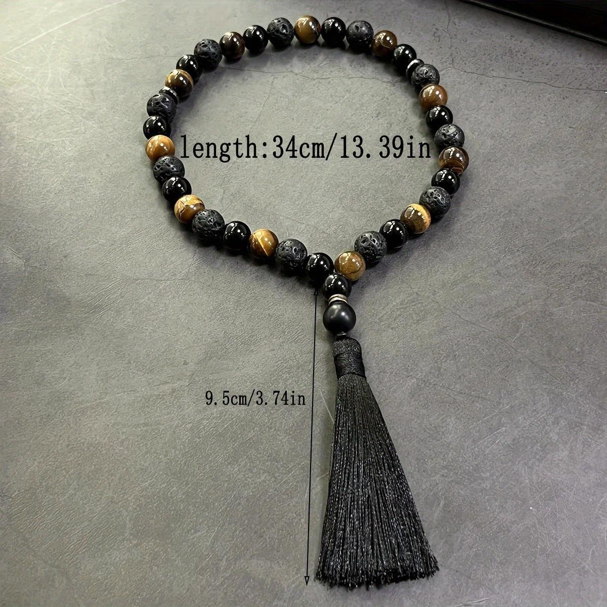 Handcrafted Bracelet Featuring 33 Beads Made of 10Mm Black Agate And Tiger'S Eye, Designed for Islamic Prayer And Pilgrimage. This Natural Stone Misbahah Serves As a Beautiful Accessory for Both Men And Women